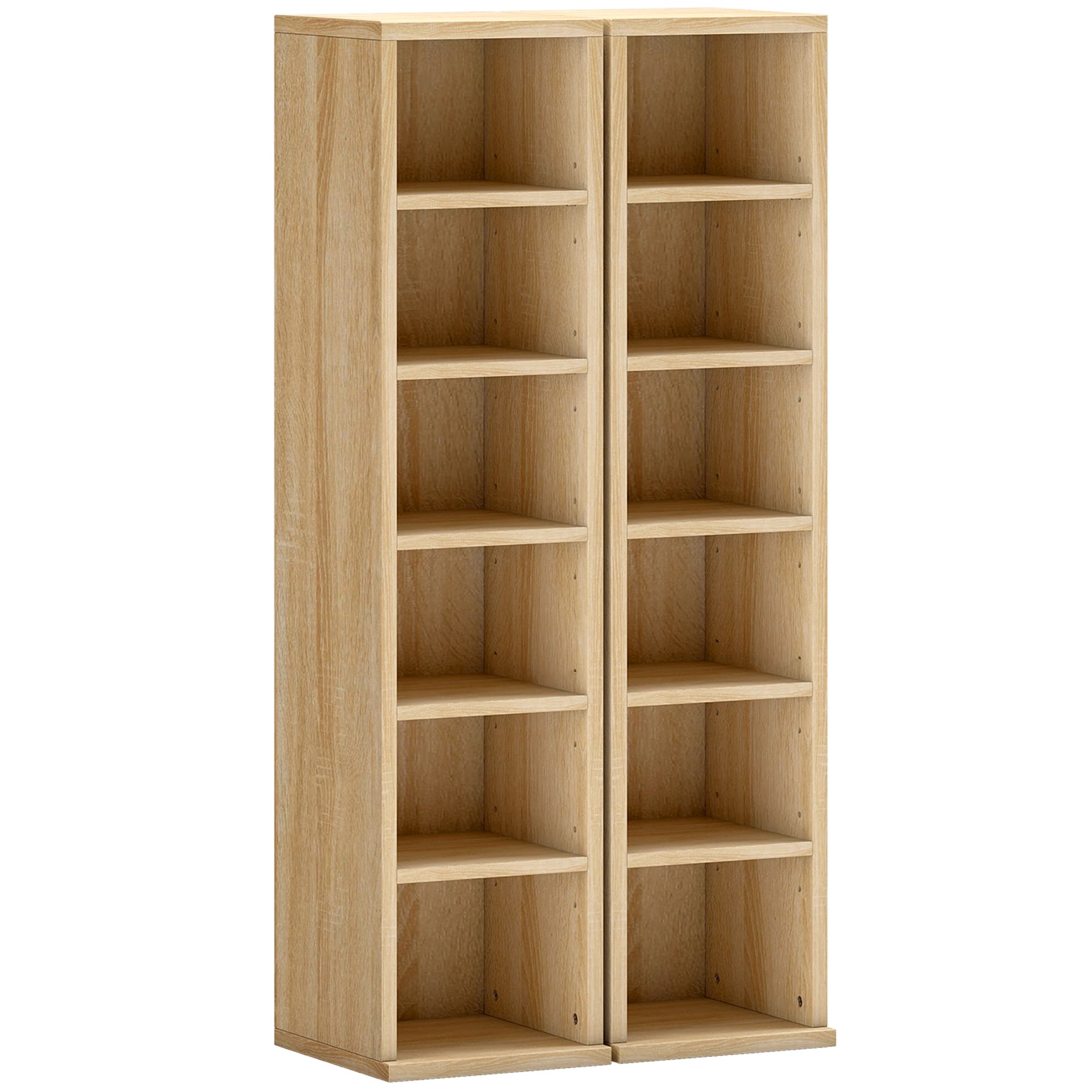 HOMCOM Conjunto de 2 Estantes para CDs e DVDs com 12 Compartimentos e Prateleiras Ajustáveis 21x22,5x88,5 cm em Carvalho   Aosom Portugal