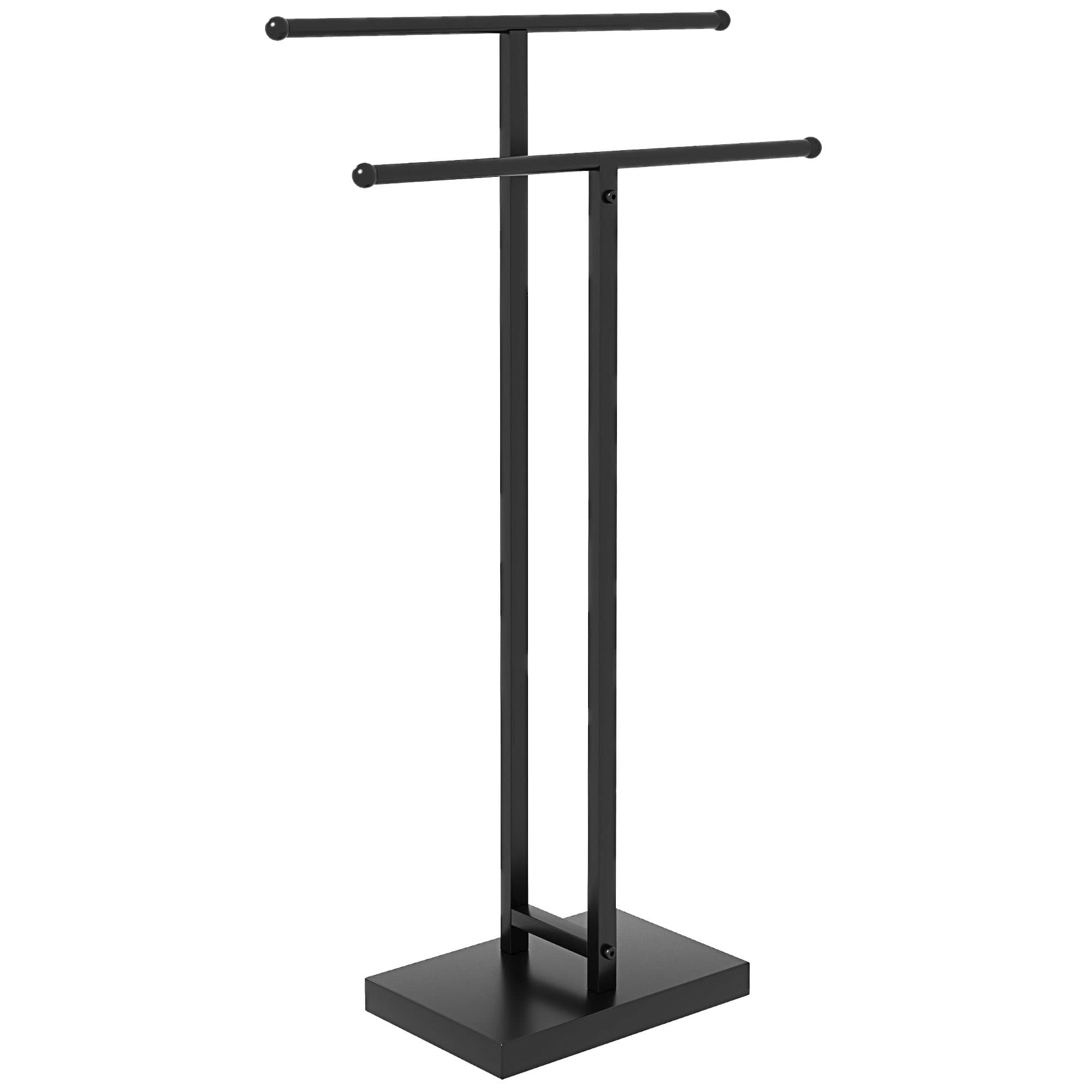 HOMCOM Toalheiro de Pé de Metal Escada para Casa de Banho com 2 Barras em Forma de T Design Moderno 50x18,5x85 cm Preto   Aosom Portugal