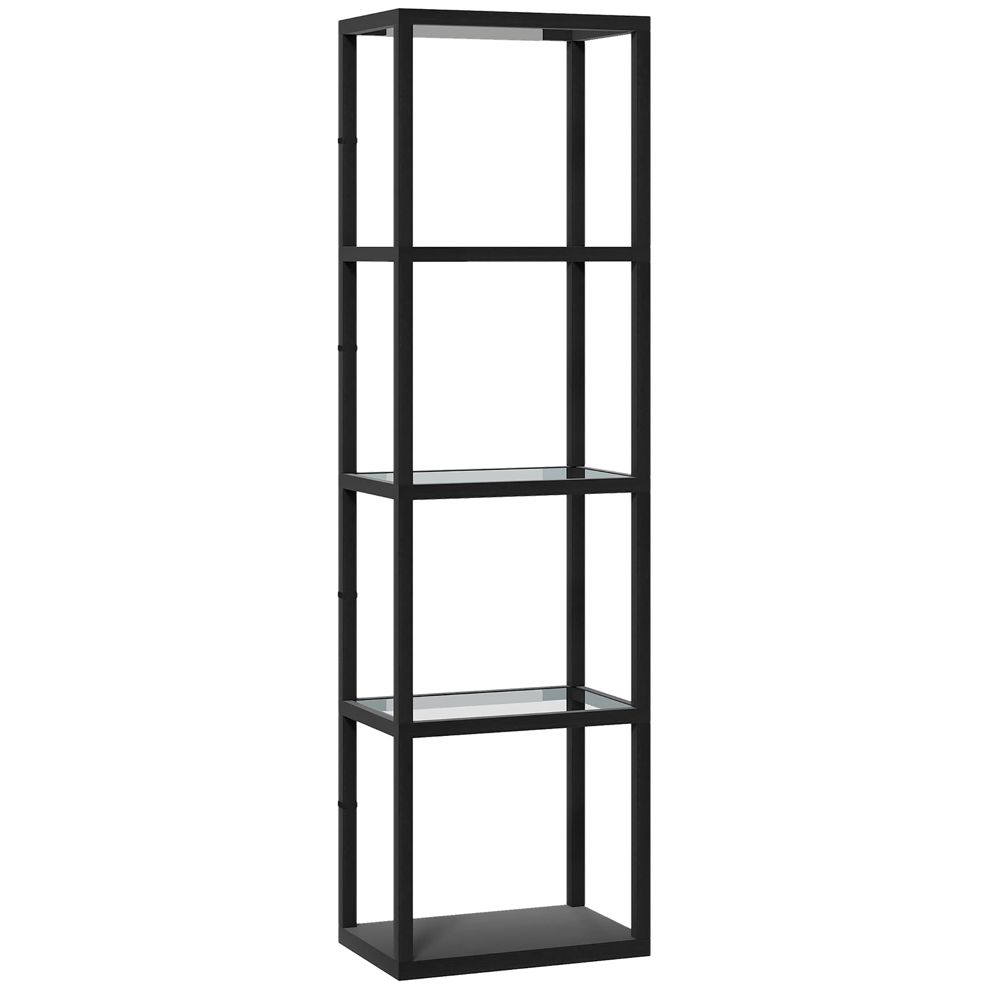 HOMCOM Luminária de pé LED com prateleira de 4 níveis, prateleira iluminada com 4 compartimentos de vidro, interruptor de pé, MDF, Preto   Aosom