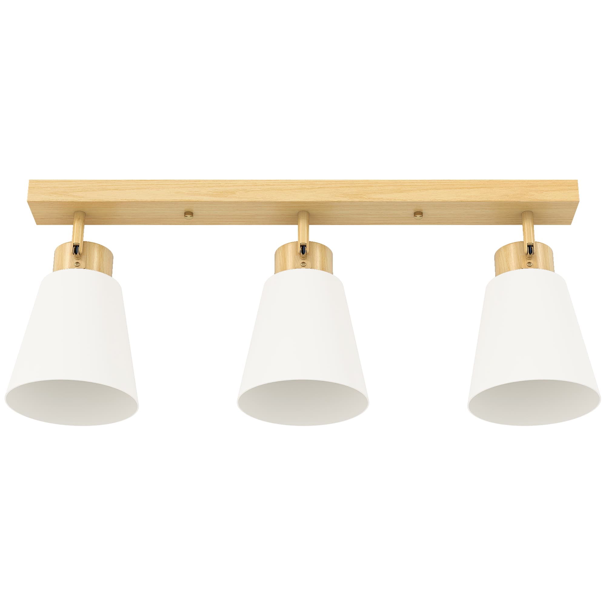 HOMCOM Luminária de teto LED 40W com montagem dupla e cabeças ajustáveis 90° com 3 soquetes E27 Madeira natural   Aosom Portugal