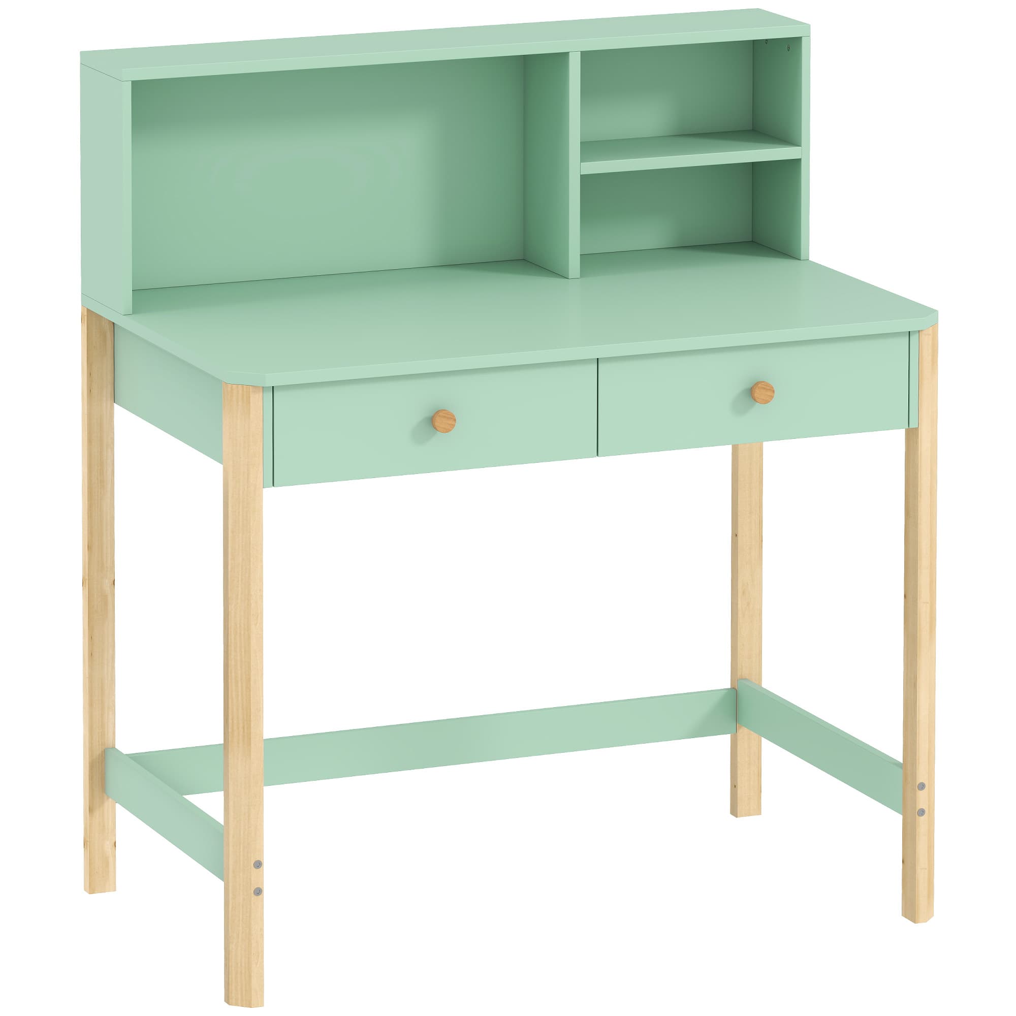 AIYAPLAY Secretária Infantil Mesa de Estudo para Crianças com 3 Compartimentos Abertos e 2 Gavetões 90x52x105 cm Verde   Aosom Portugal
