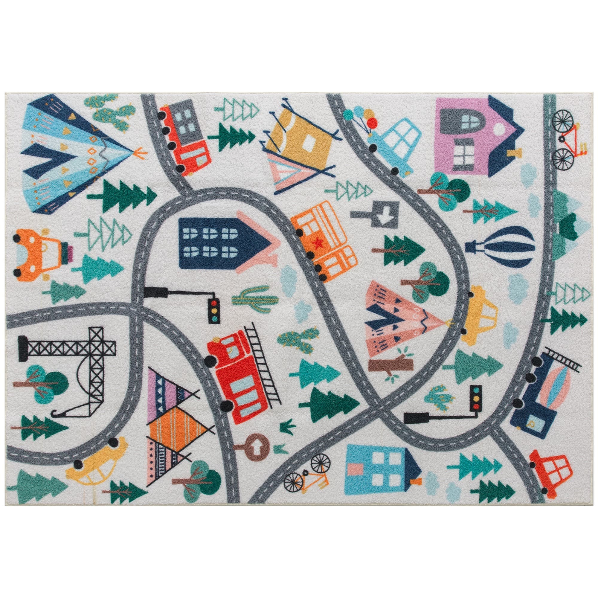 HOMCOM Tapete com padrão de autoestrada, fundo branco, fleece macio, fácil de cuidar, colorido   Aosom Portugal