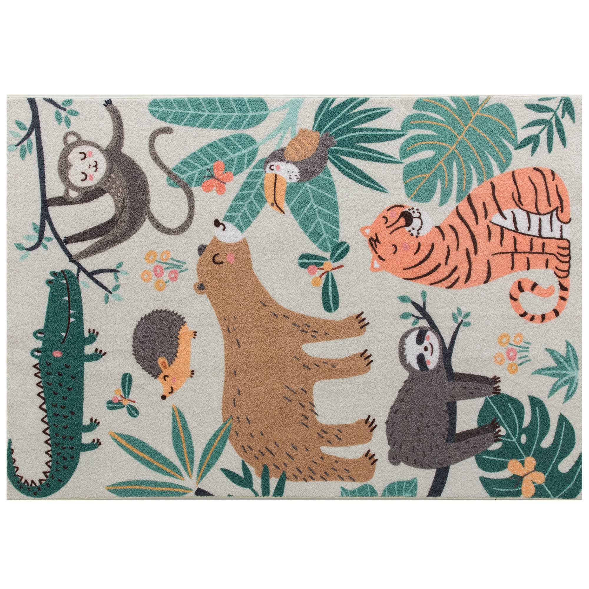 HOMCOM Tapete fleece com estampa de selva, fácil de cuidar, creme + multicolorido   Aosom Portugal