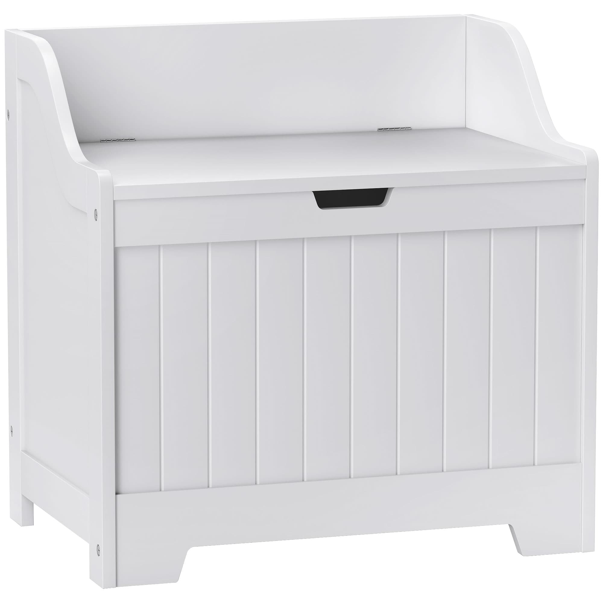 HOMCOM Baú de armazenamento, caixa de madeira com tampa, muito espaço, design moderno, Branco   Aosom Portugal