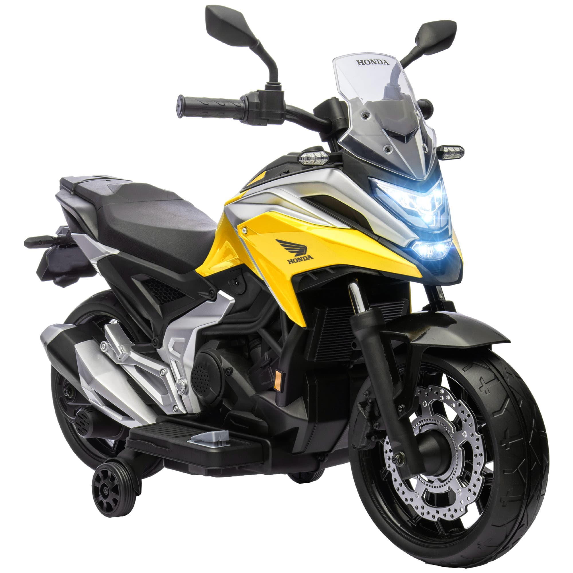 AIYAPLAY Moto elétrica infantil, Honda, 3 km/h, Música & Luz, 3-6 anos, até 30 kg, Amarelo   Aosom Portugal