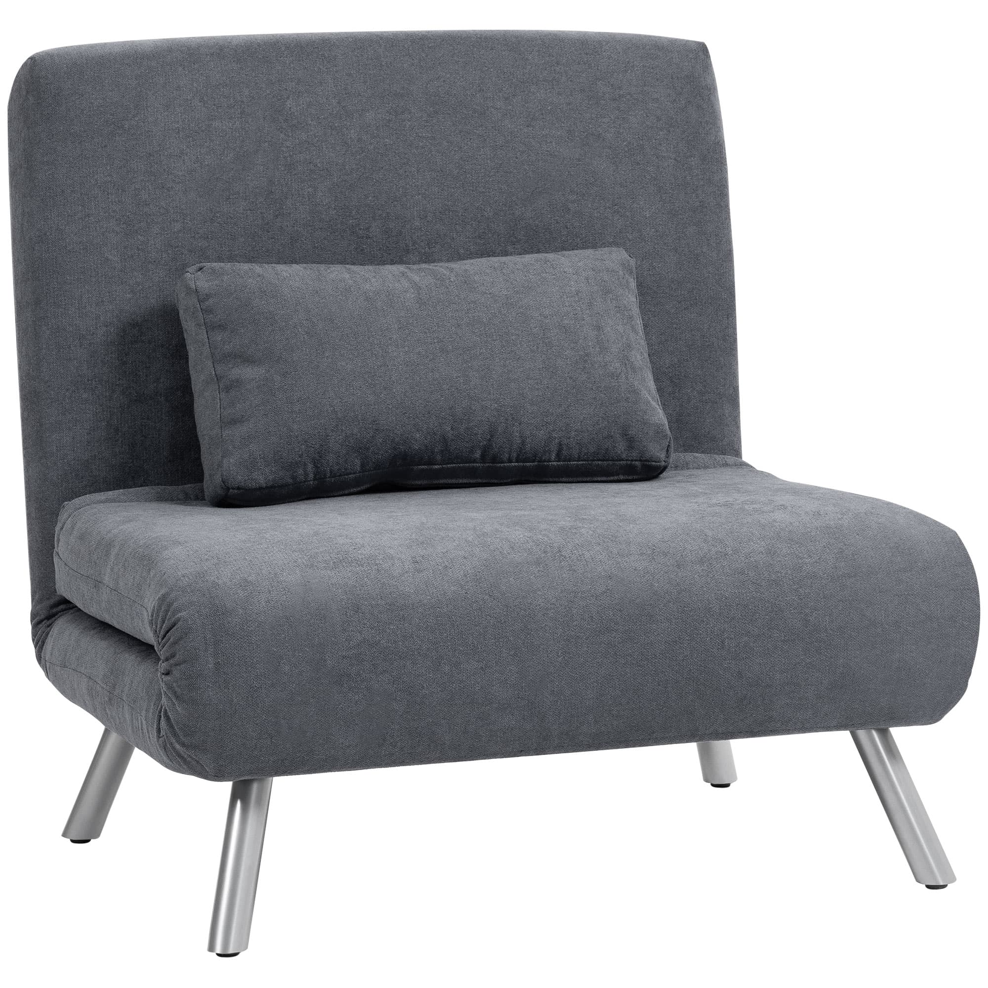 HOMCOM Poltrona conversível 1 lugar, poltrona-cama clic-clac 3 em 1 com encosto regulável, almofada, assento amplo, cinza escuro   Aosom Portugal