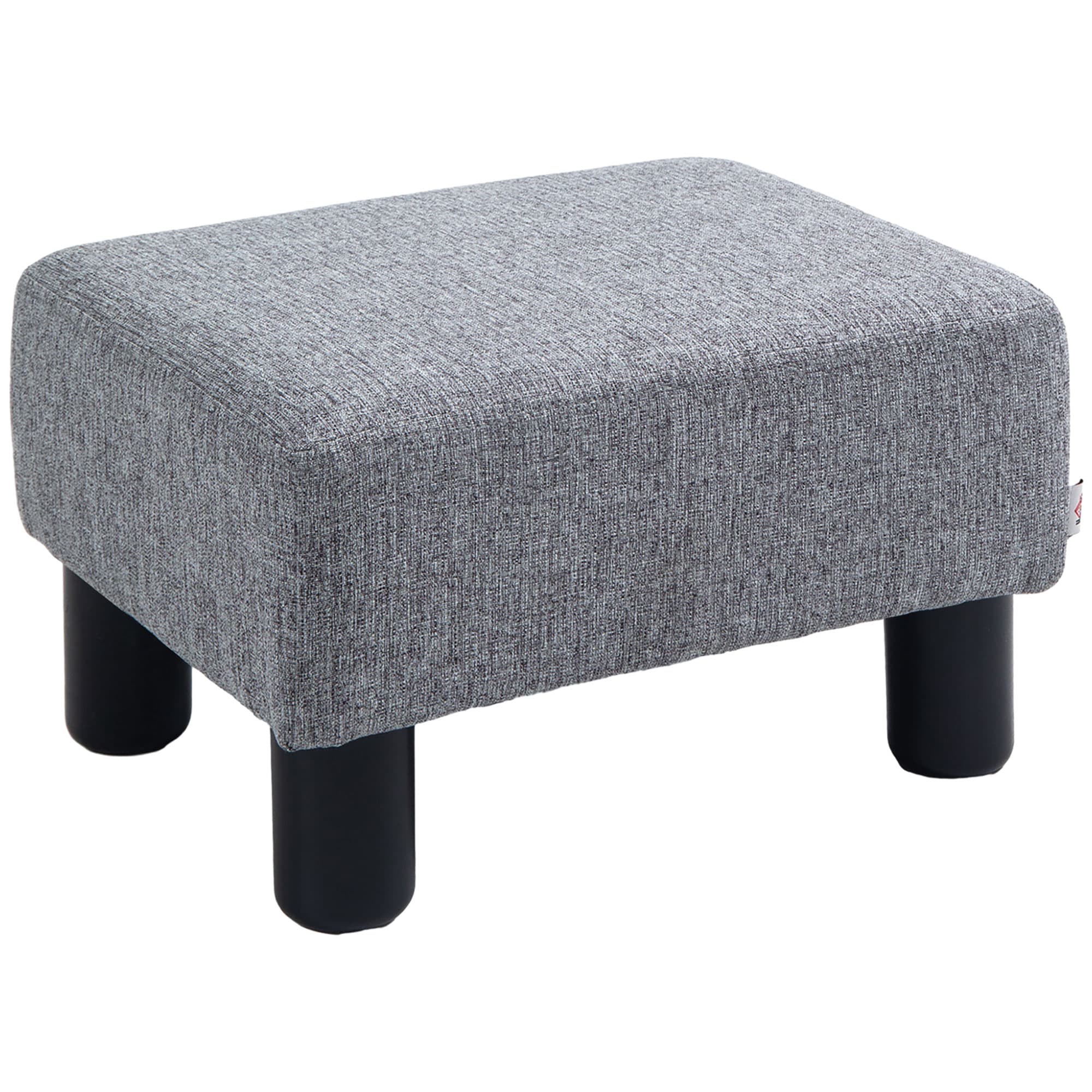 HOMCOM Pufe reposa-pés banqueta baixa em tecido de linho capacidade de carga 110 kg 40 x 30 x 24 cm cinza   Aosom Portugal