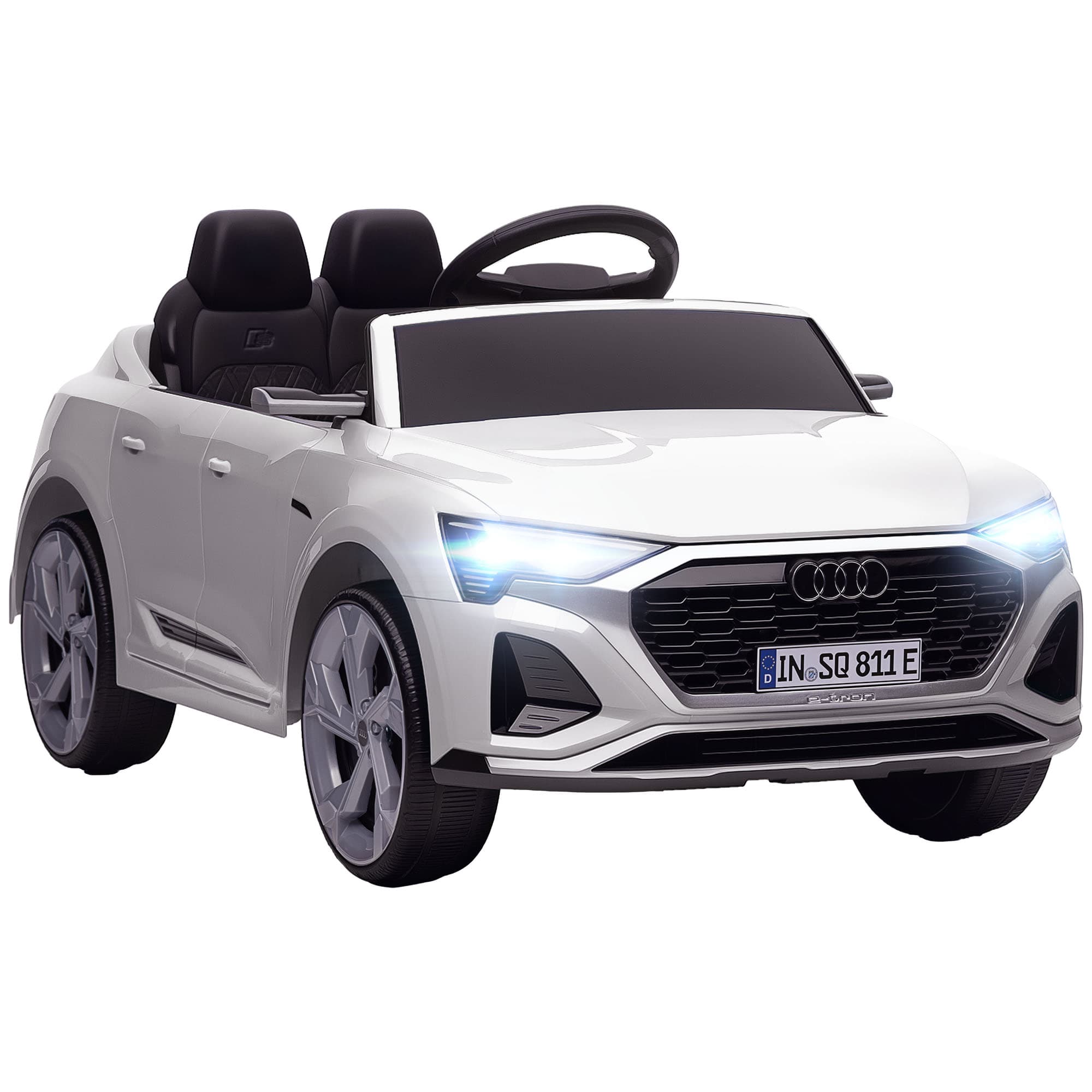 AIYAPLAY Carro Elétrico para Crianças Carro Audi Q8 Etron Sportback Infantil 12V Faróis Buzina e Música 98x49,5x43 cm Branco   Aosom Portugal