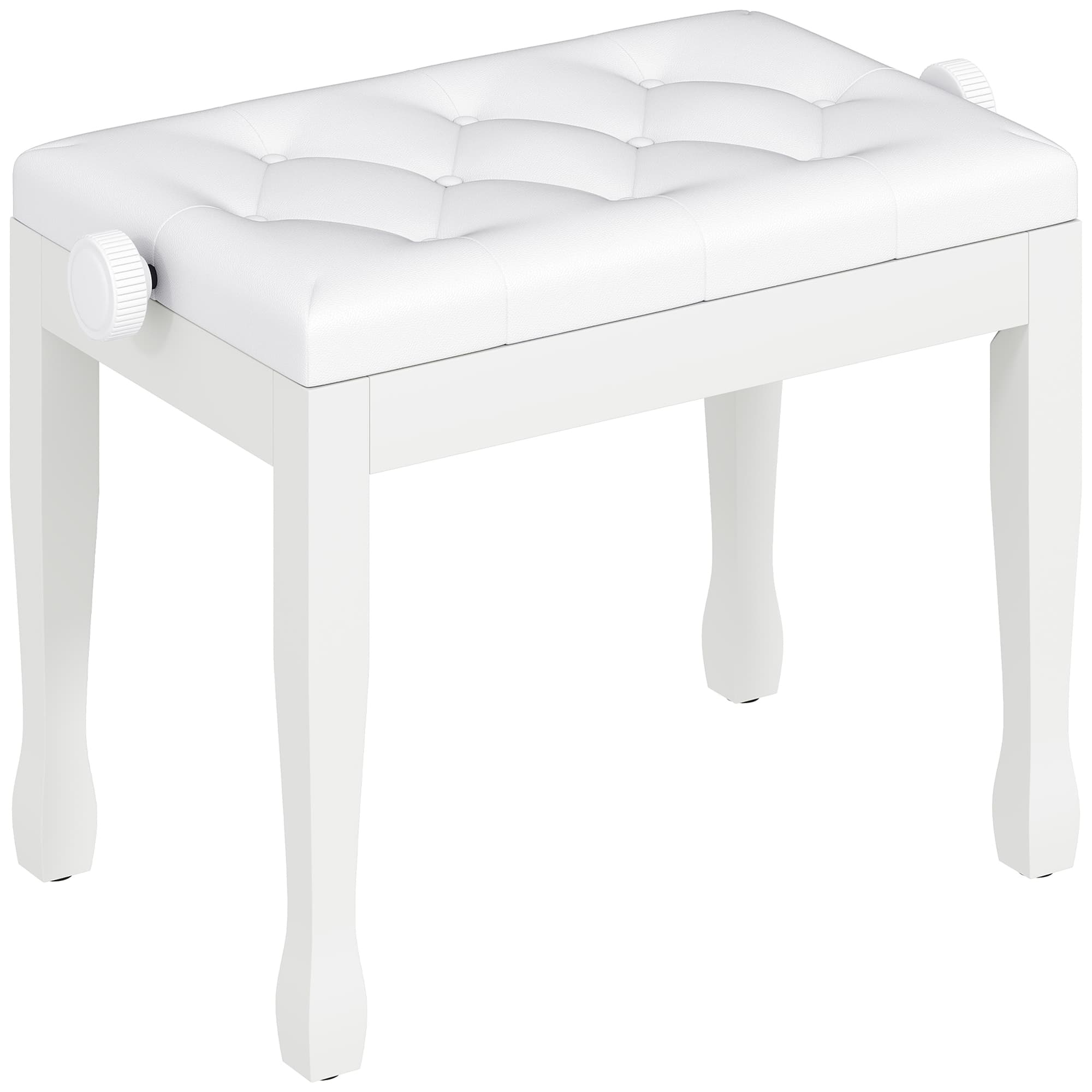 HOMCOM Banco de Piano Altura Ajustável Banco de Piano Assento em Couro Sintético Pernas de Madeira 64x35x55 cm Branco   Aosom Portugal