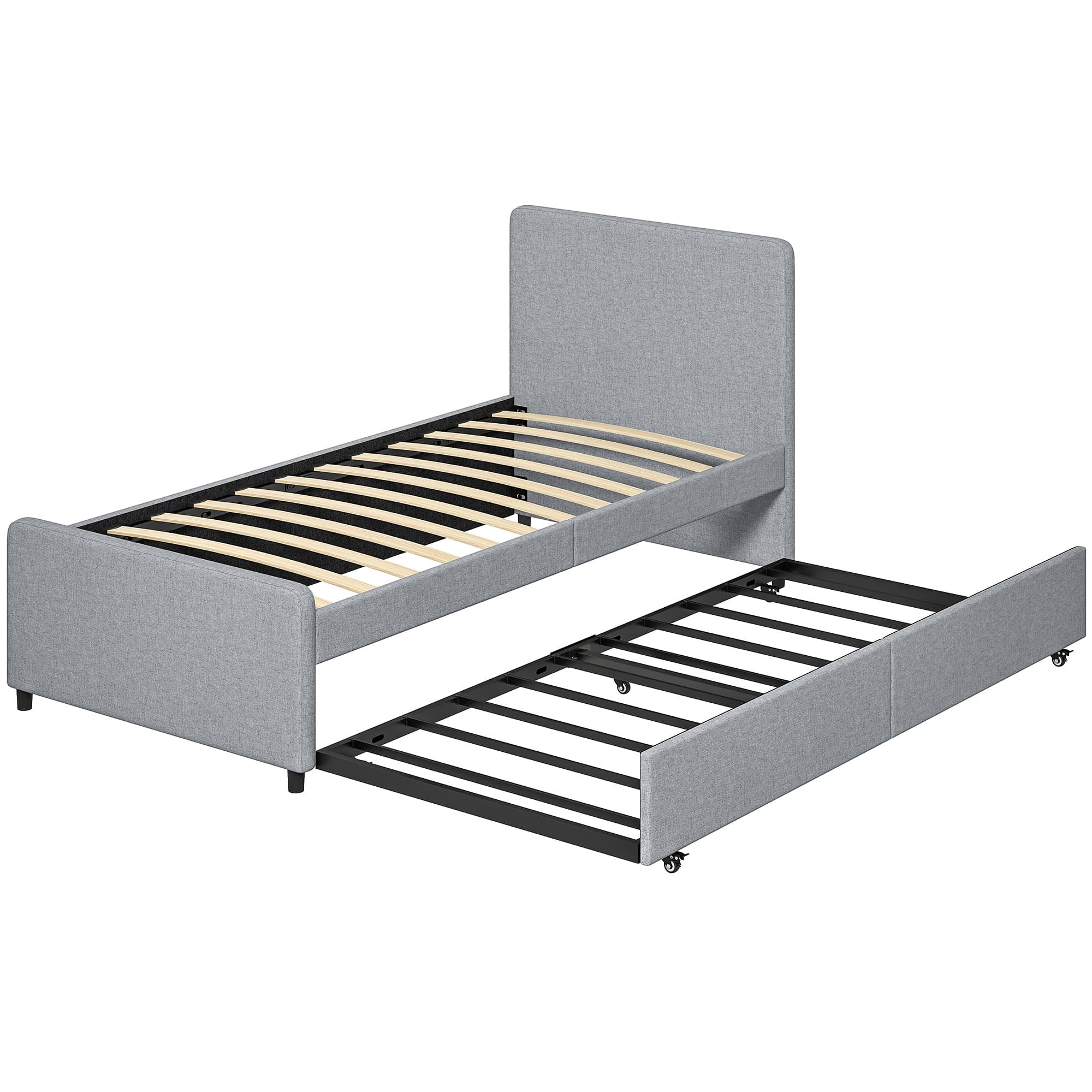 HOMCOM Cama Nido Individual 90x190 cm Estofada em Tecido Efeito Linho com Cabeceira e Estrado Metálico Cinzento Claro   Aosom Portugal