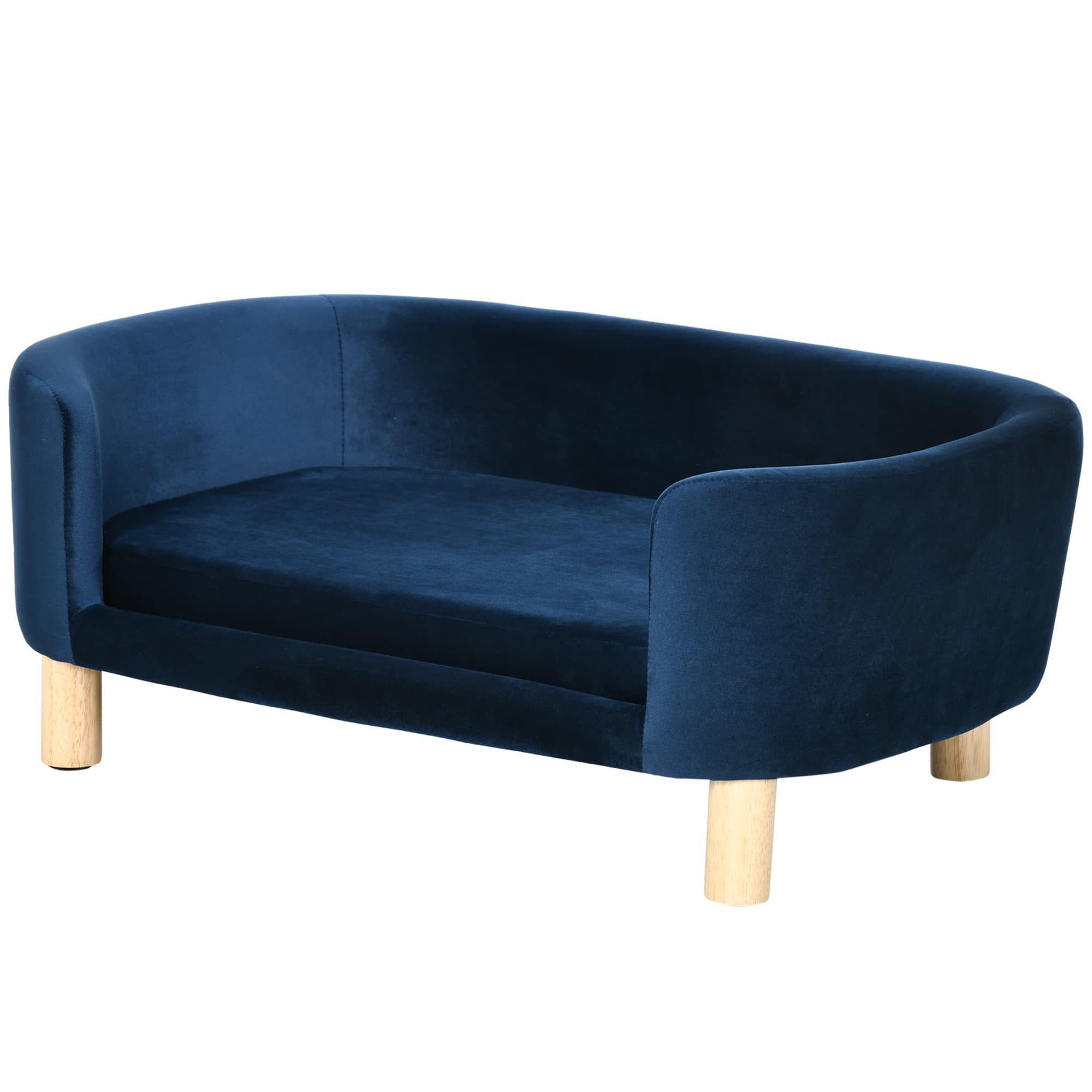 PawHut Sofá Pequeno Sofá para Cães com Pés de Madeira Almofada Removível e Capa Lavável 86x55x33 cm Azul   Aosom Portugal