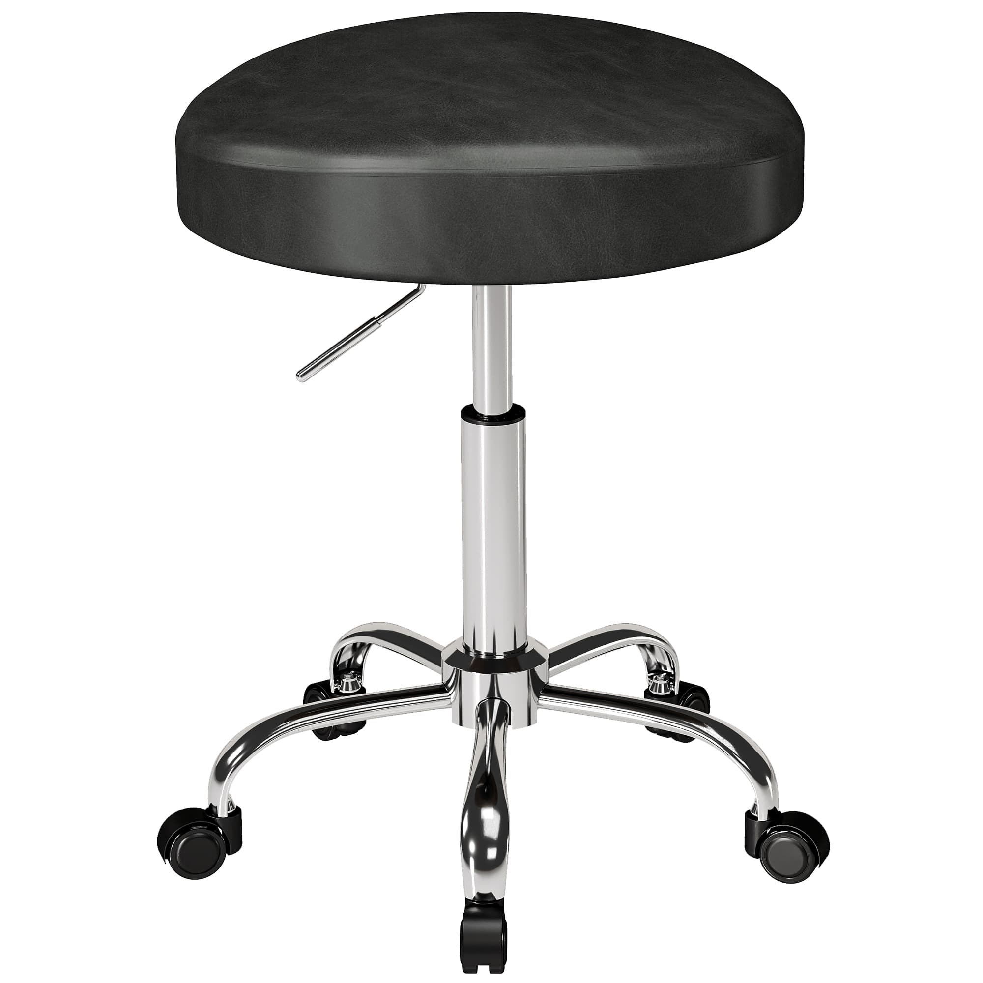 HOMCOM Banqueta com rodízios em couro PU, banqueta de salão ajustável em altura com assento acolchoado, banqueta de beleza giratória com rodas  