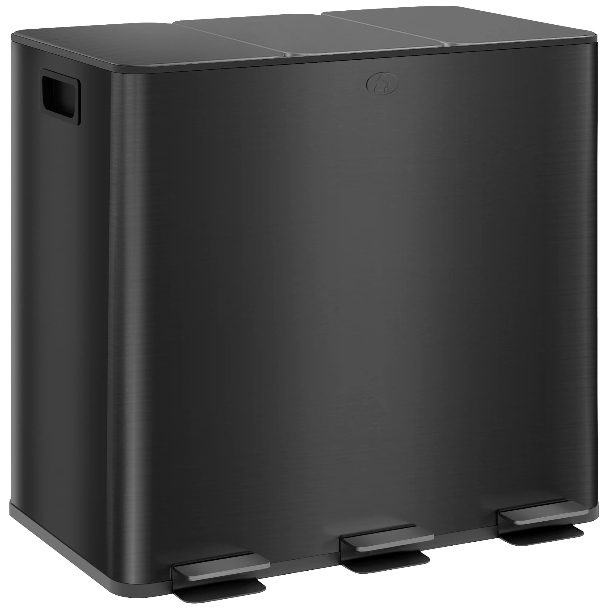 HOMCOM Papelera de Cozinha em Aço Inoxidável com 3 Compartimentos 3x15L com Pedais, Tampas de Fecho Suave e Balde Removível Preto   Aosom Portugal