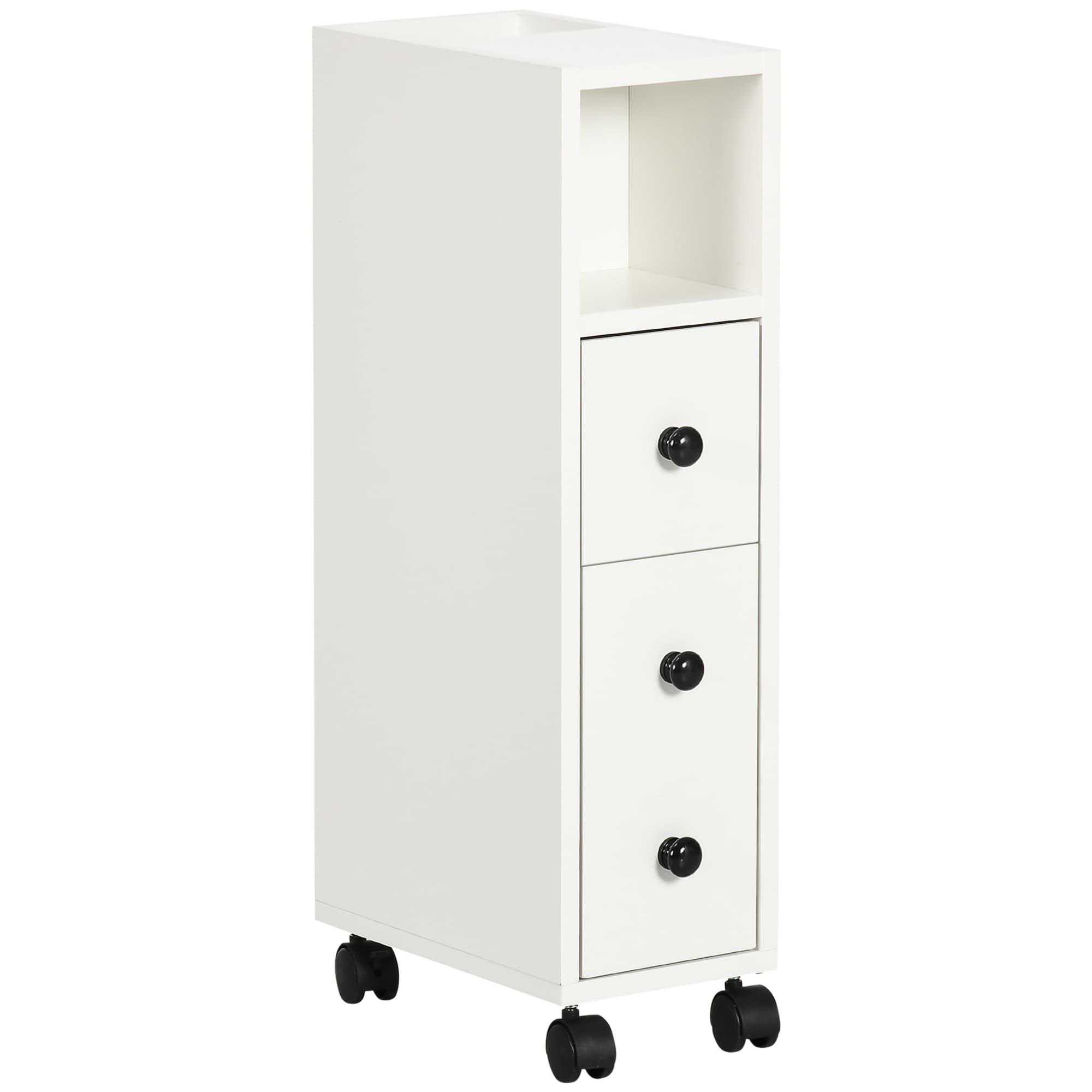 Kleankin Armário de Casa de Banho Móvel Auxiliar para Espaço Reduzido com Rodas Prateleiras Abertas Armário e Gaveta 18x30x68,5cm   Aosom Portugal