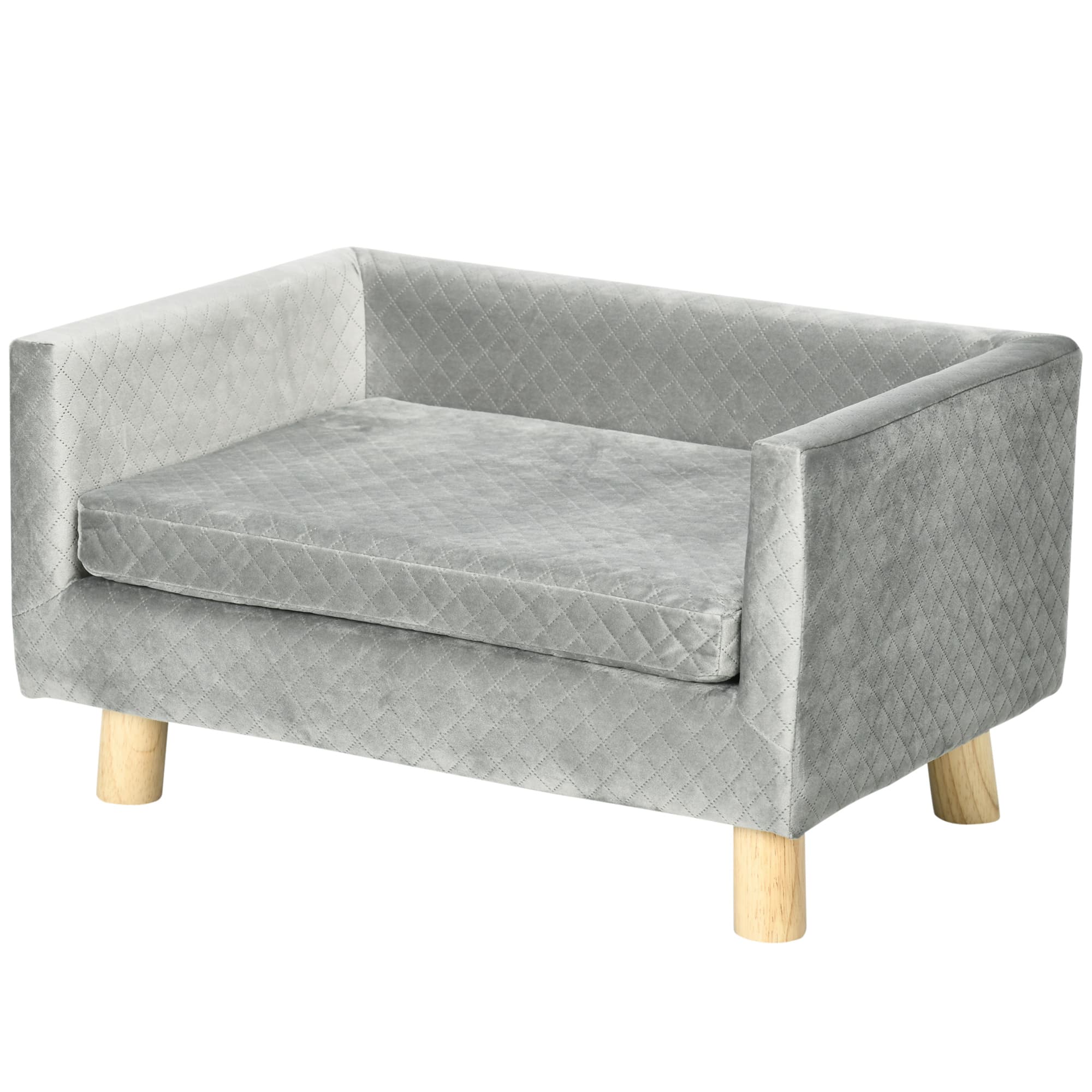 PawHut Sofá para Cães Pequenos 64x45x36 cm em Veludo com Almofada Lavável e Pés em Madeira de Bétula Cinzento Escuro   Aosom Portugal