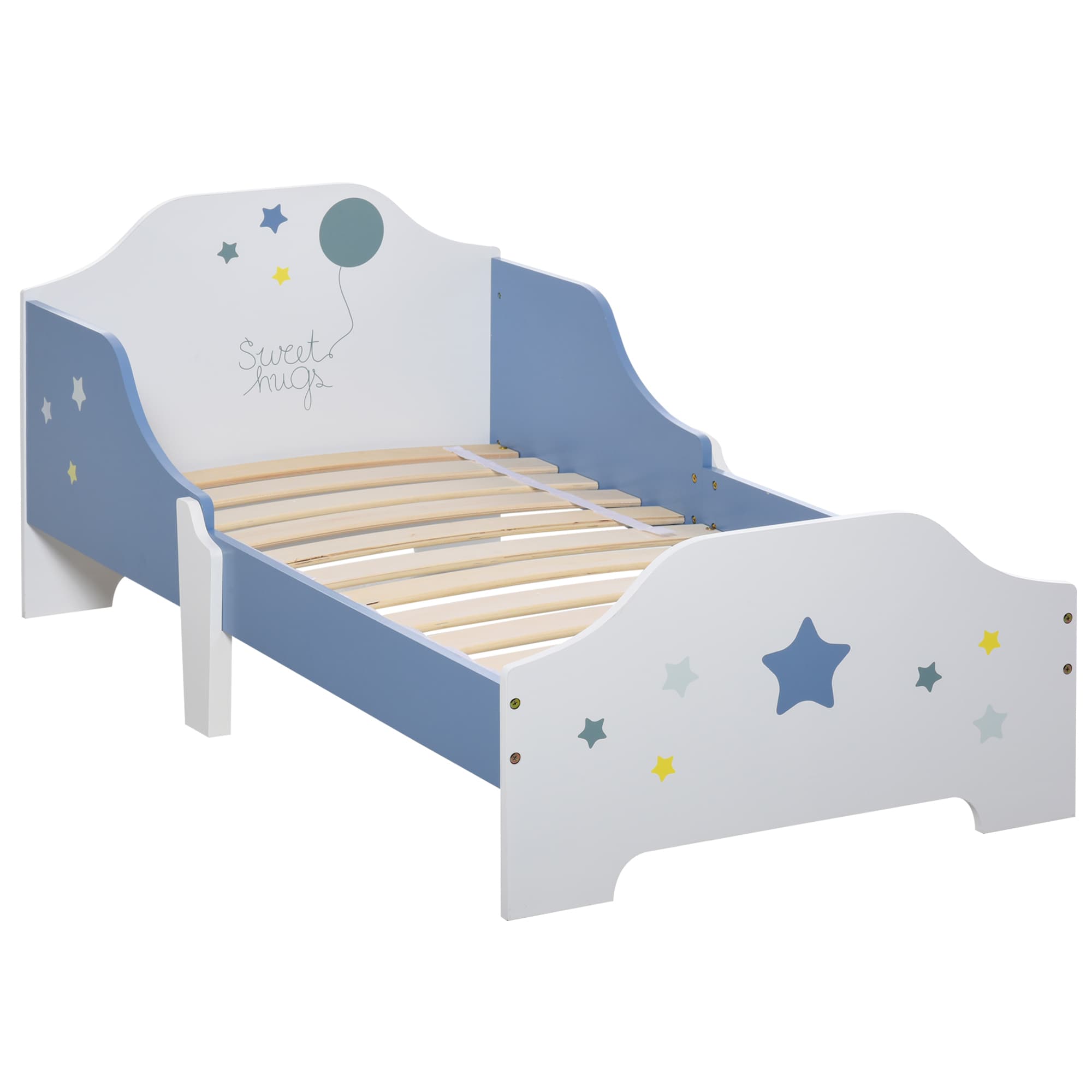 HOMCOM Cama para Crianças 143x74x59 cm Cama Infantil com Desenho em Estrelas Carga 50 kg para Dormitório Azul e Branco   Aosom Portugal