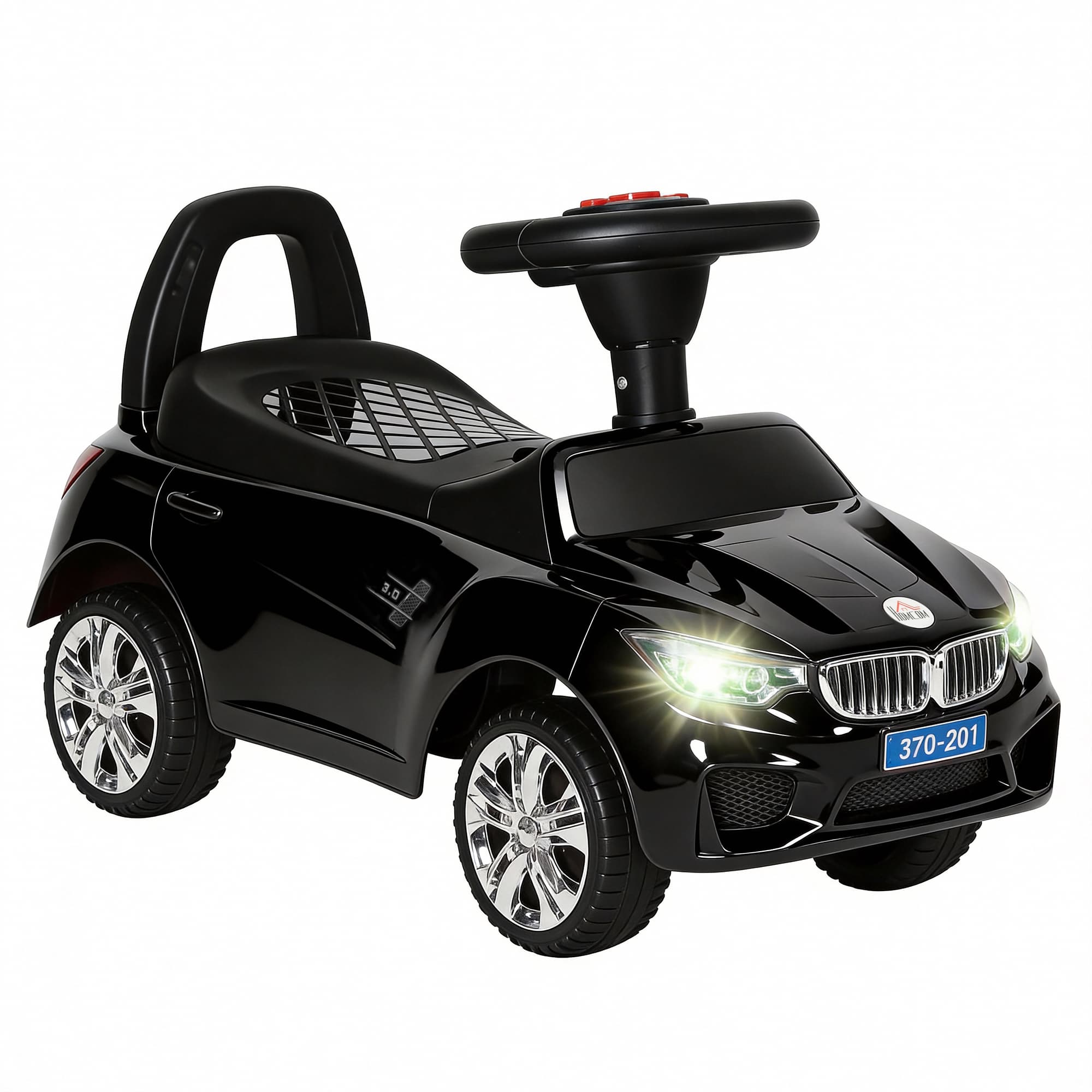 HOMCOM Carro Andador para Crianças de 18-36 Meses com Faróis Música Buzina Volante Compartimento de Armazenamento 63,5x28x36 cm Preto   Aosom