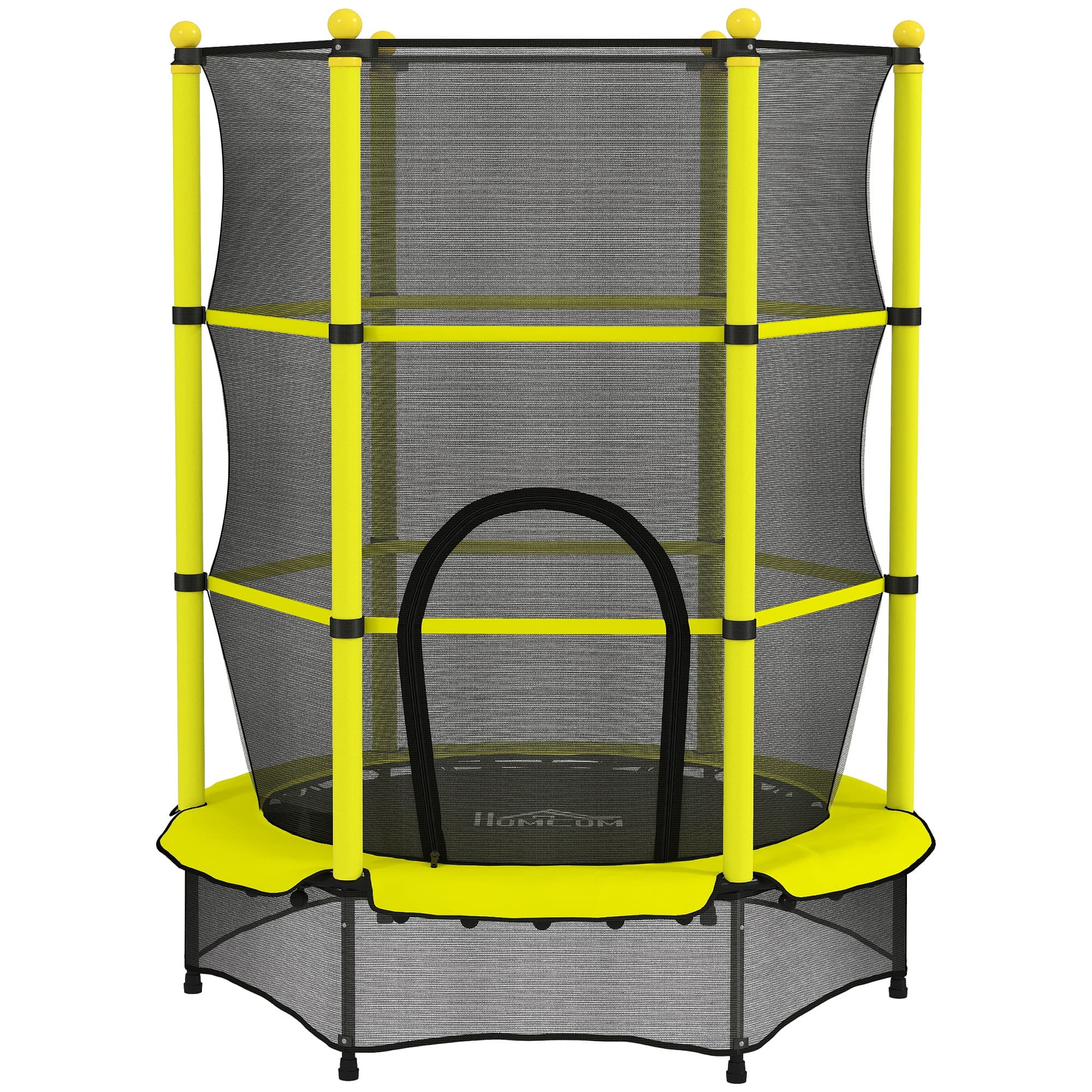 HOMCOM Cama Elástica Infantil Ø140 cm para Crianças dos 3-10 Anos com Rede de Segurança, Suporta até 50 kg, para Interior e Exterior, Amarelo  