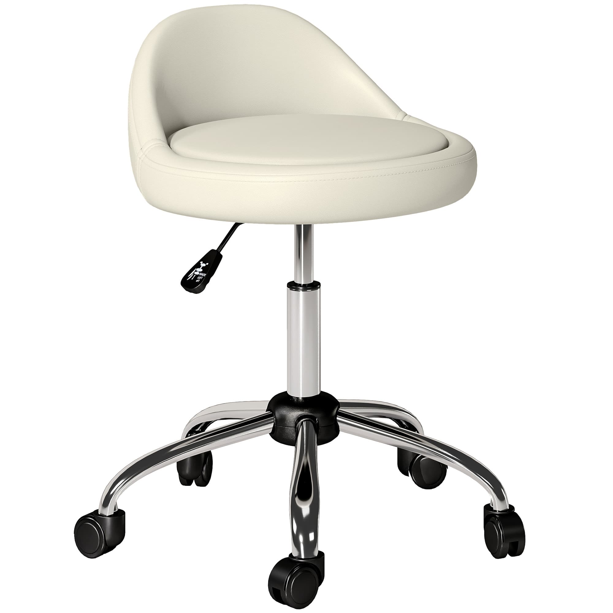 HOMCOM Banco com Rodas Banco Giratório com Altura Ajustável Cosmética Dentista Cabeleireiro Ø50x63-83 cm Branco   Aosom Portugal