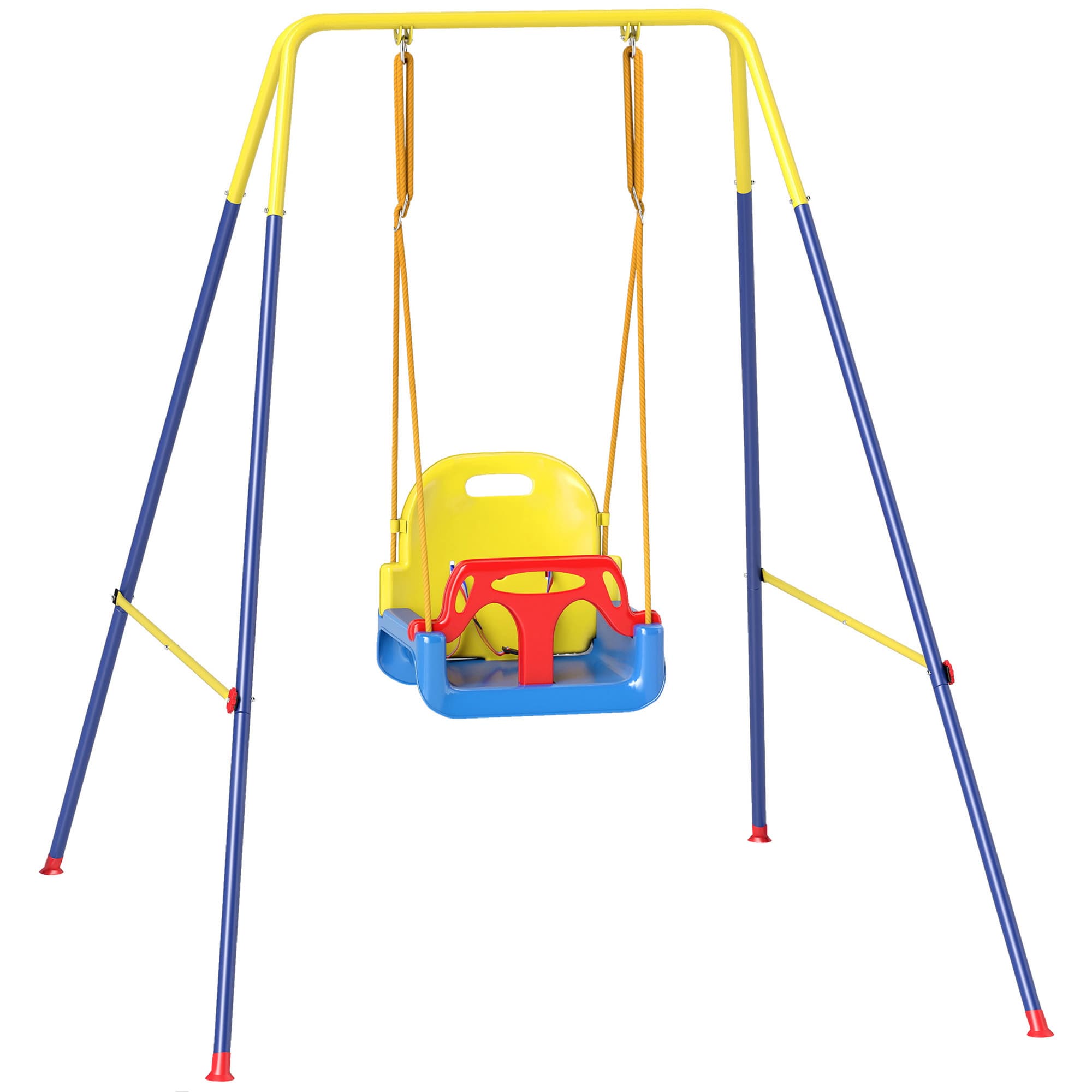 AIYAPLAY Baloiço para Bebés 3 em 1 Baloiço de Jardim com Cordas Ajustáveis Cinto de Segurança Estrutura em A 128x155x157 cm Azul   Aosom Portugal
