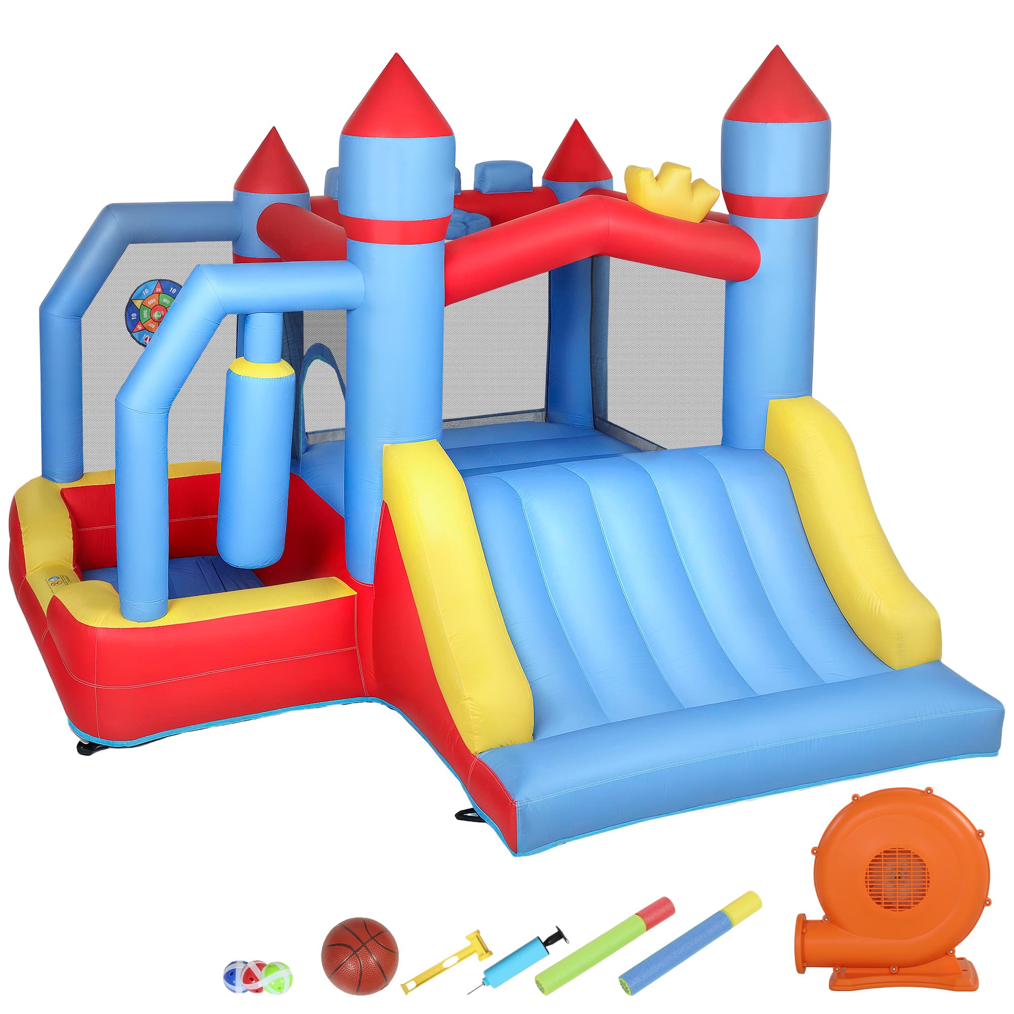AIYAPLAY Castelo Insuflável para Crianças de 3-8 Anos com Soprador Escorrega Trampolim Piscina Coluna de Boxe 277x270x215 cm Azul   Aosom Portugal
