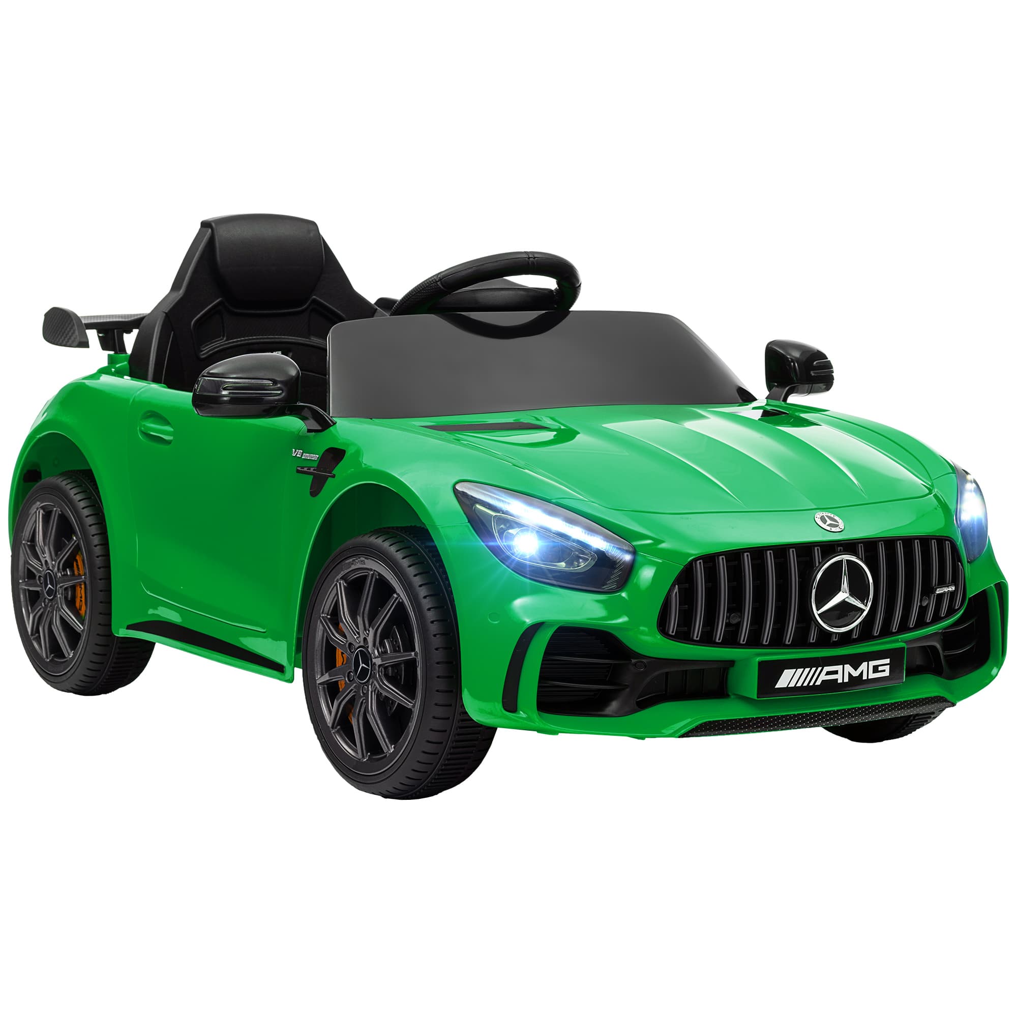 AIYAPLAY Carro Elétrico Criança Mercedes-Benz AMG GTR 12V com Luzes, Buzina e Música 108x67x46 cm Verde   Aosom Portugal