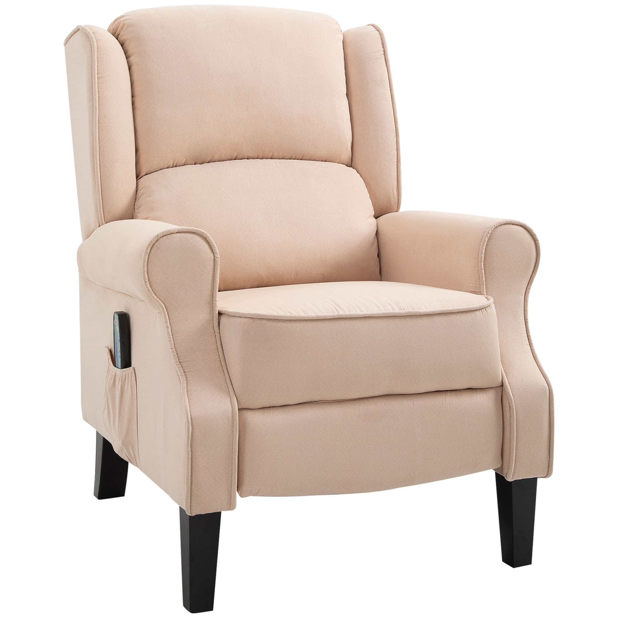 HOMCOM Poltrona de Massagem Poltrona Relax Reclinável com Controlo Remoto 2 Áreas de Massagem Bolso Lateral 78x83x101 cm Bege   Aosom Portugal