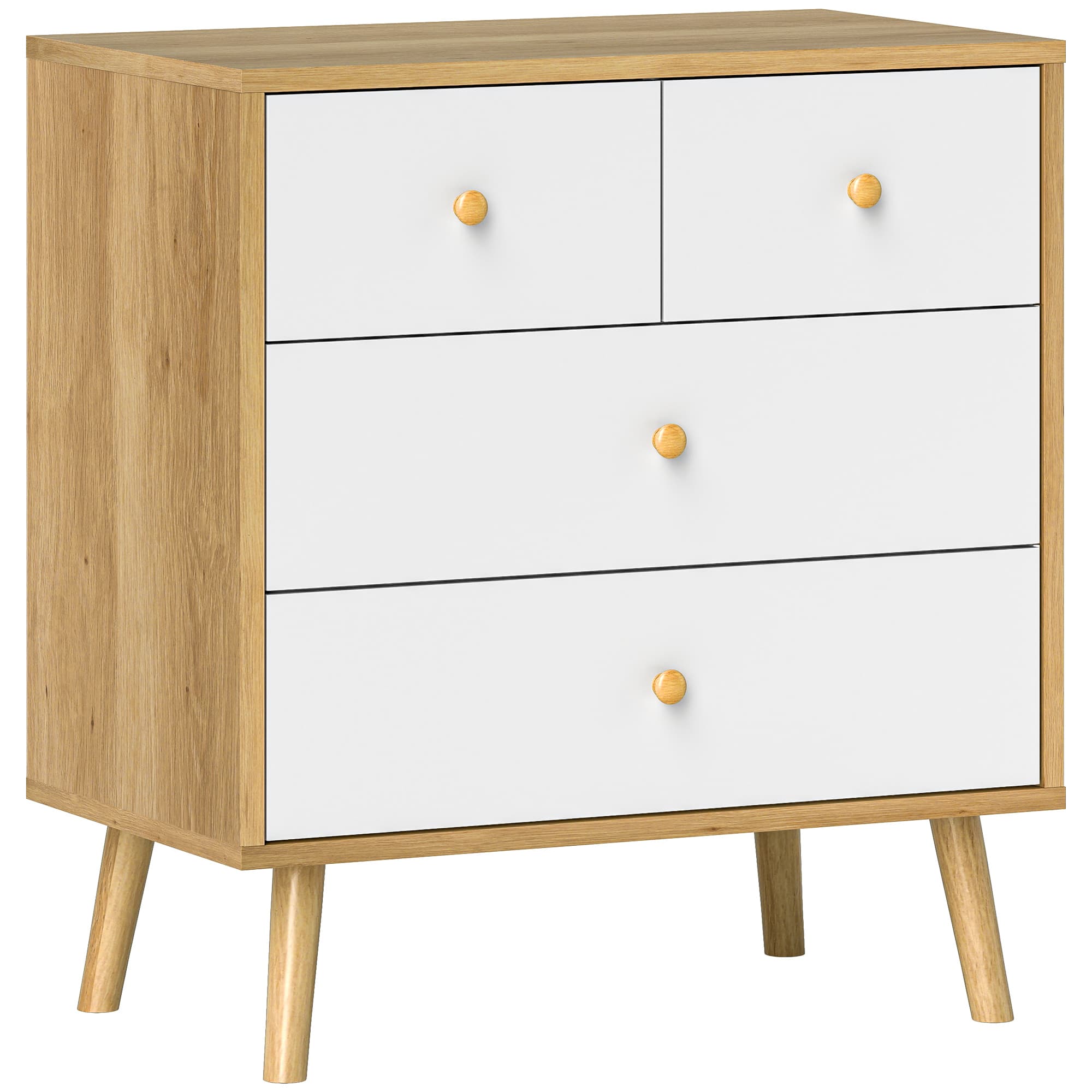 HOMCOM Cómoda Branca para Quarto de 4 Gavetas com Puxadores de Madeira Cómoda Estreita para Sala 60x35x65 cm Madeira e Branco   Aosom Portugal