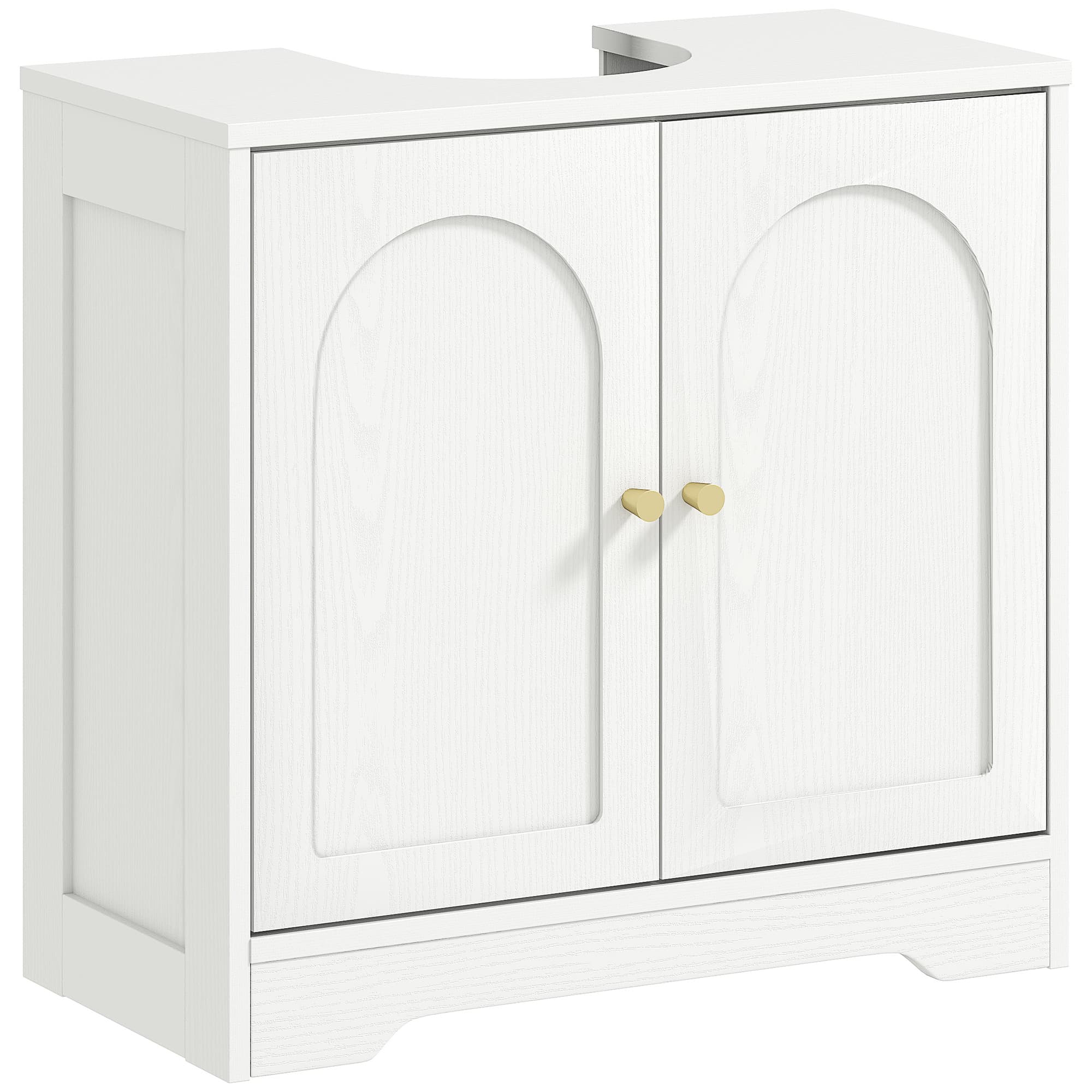 HOMCOM Móvel para Lavatório Pousar com 2 Portas em Arco Puxadores Dourados para Lavatório com ou sem Pedestal 60x30x65 cm Branco   Aosom Portugal