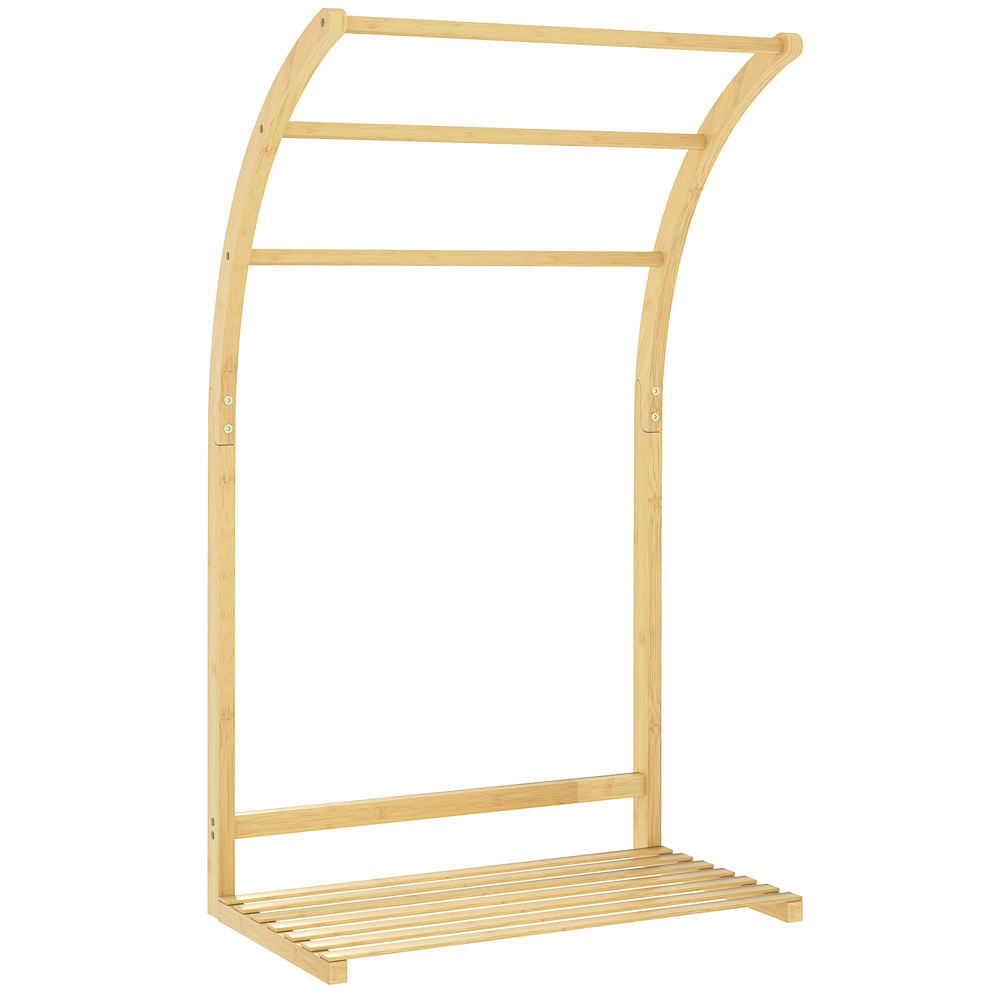 HOMCOM Toalheiro de Pé em Bambu com 3 Barras e Prateleira de Arrumação para Casa de Banho e Lavandaria 50x29x84 cm Natural   Aosom Portugal
