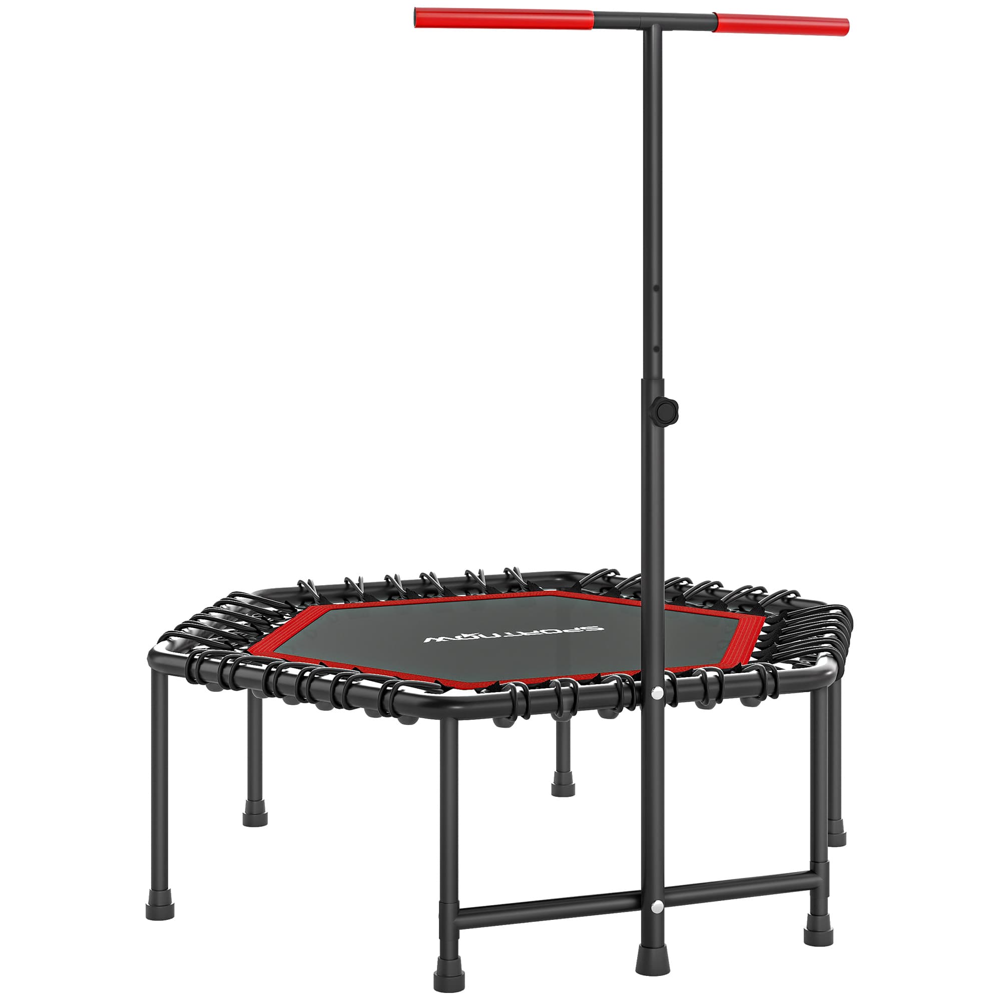 SPORTNOW Trampolim Fitness 114x114x132 cm com Guiador Ajustável em 3 Níveis Estrutura de Aço para Treino de Perna Corpo Vermelho   Aosom Portugal