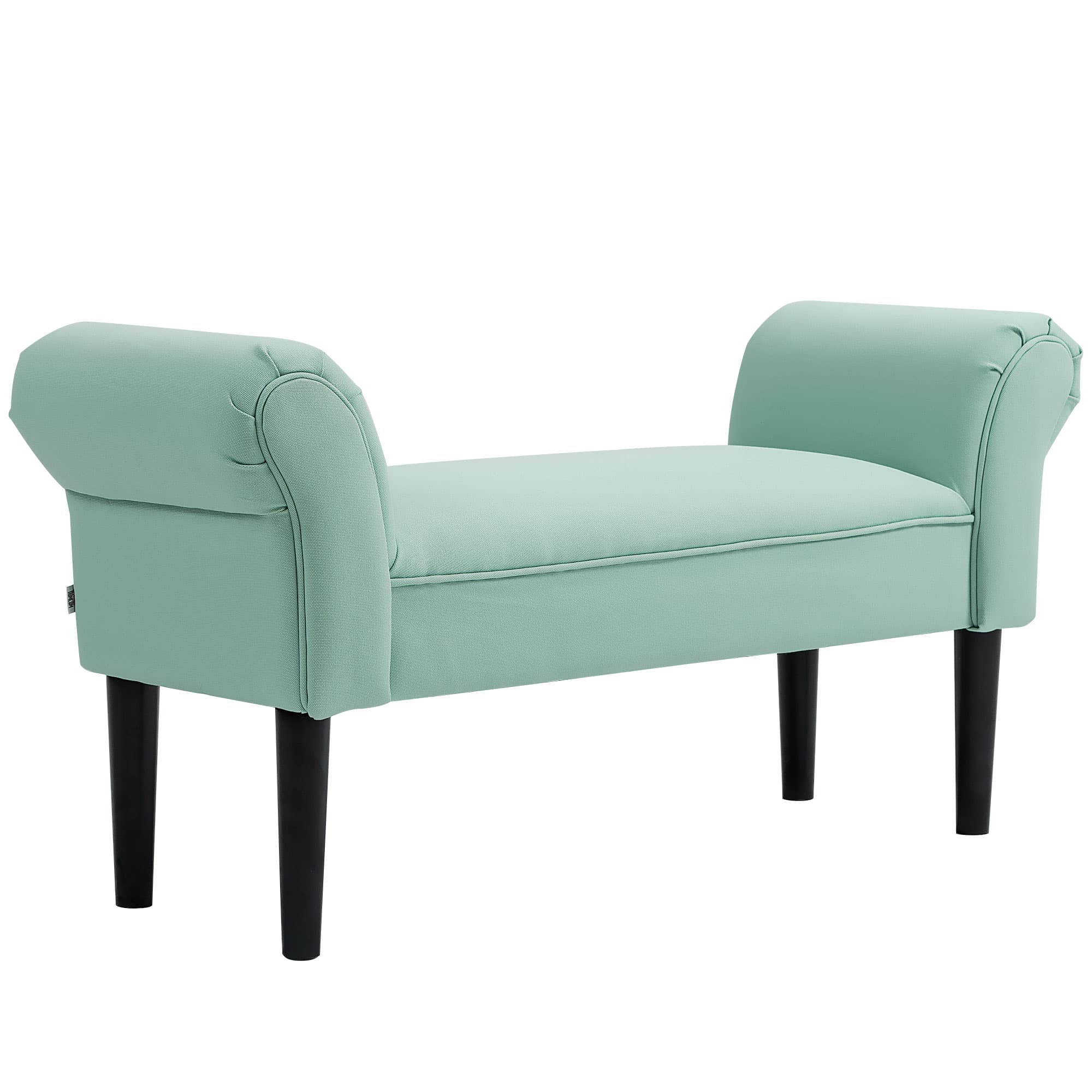 HOMCOM Banco de Pé de Cama Estofado em Linho Sintético com Pés de Madeira Braços e Assento Acolchoado, Verde Claro   Aosom Portugal