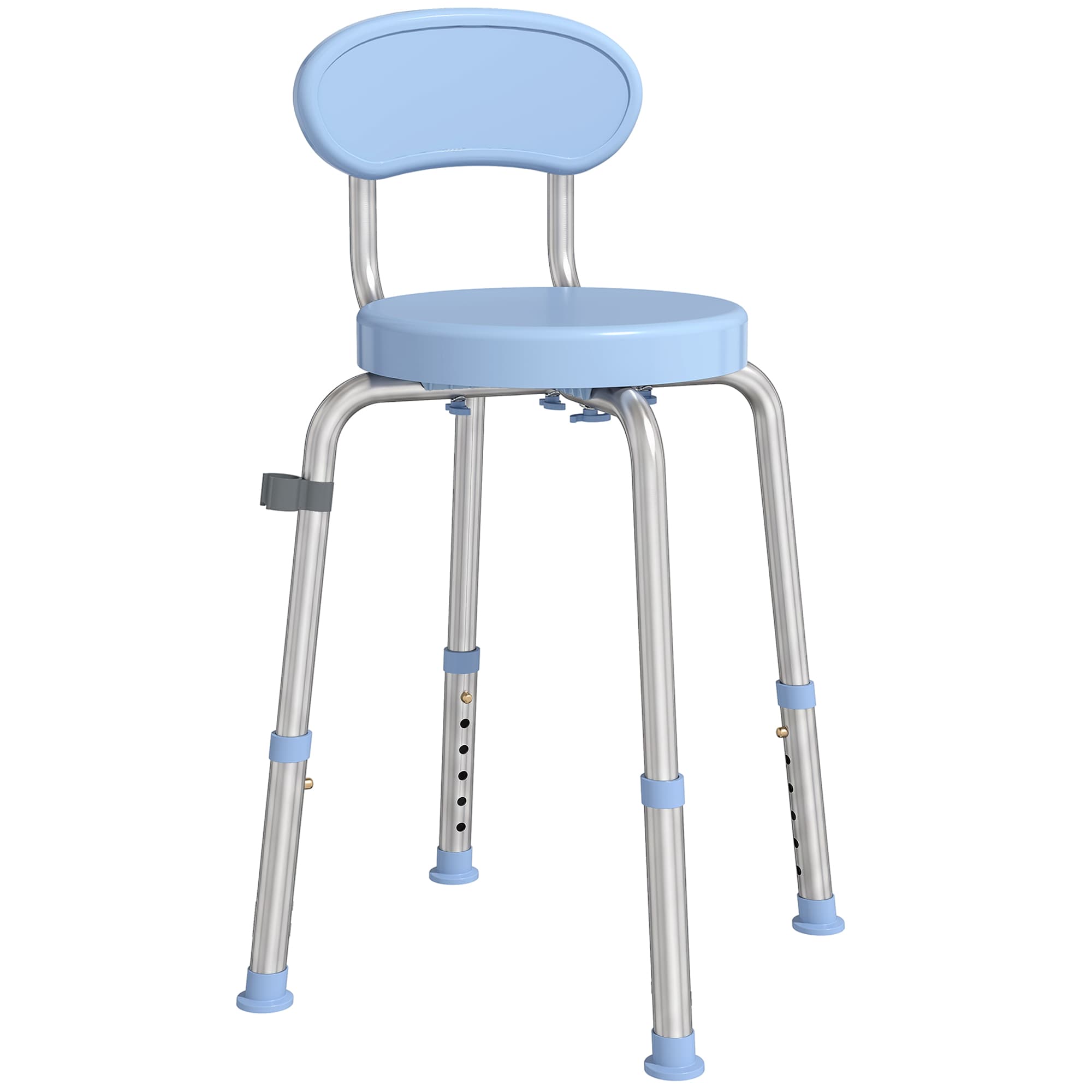 HOMCOM Cadeira de Duche Giratória 360° para Idosos com Encosto Antiderrapante e Altura Regulável, em Alumínio, Azul-claro   Aosom Portugal