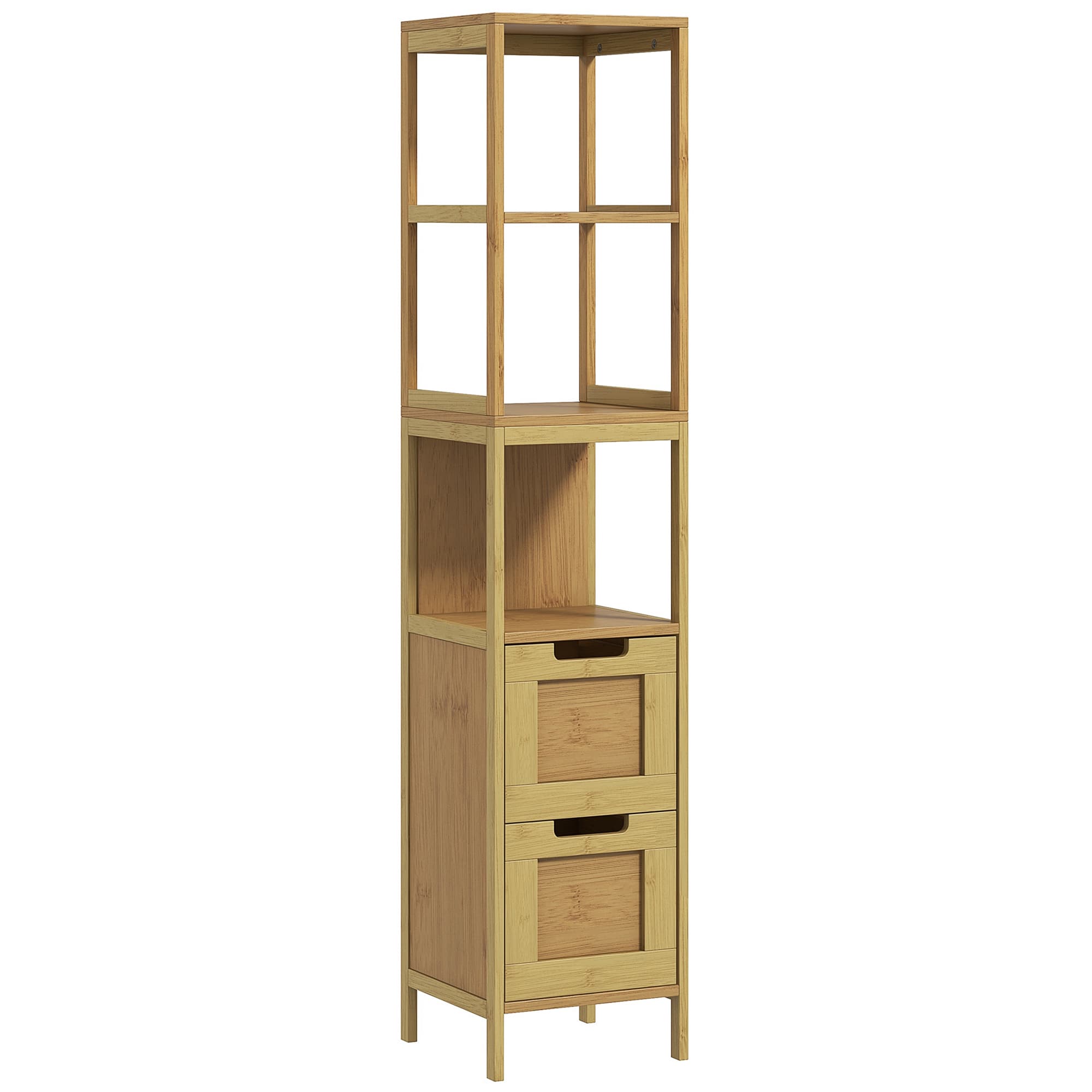 kleankin Coluna Casa de Banho com 3 Prateleiras e 2 Gavetas Armário Alto para Casa de banho Estilo Moderno 30x30x144,3 cm Madeira   Aosom Portugal