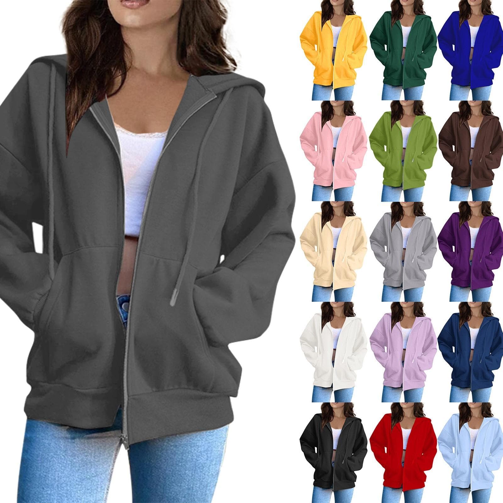 Moletom feminino casual moda cor sólida manga comprida com capuz e zíper cm luz roxa