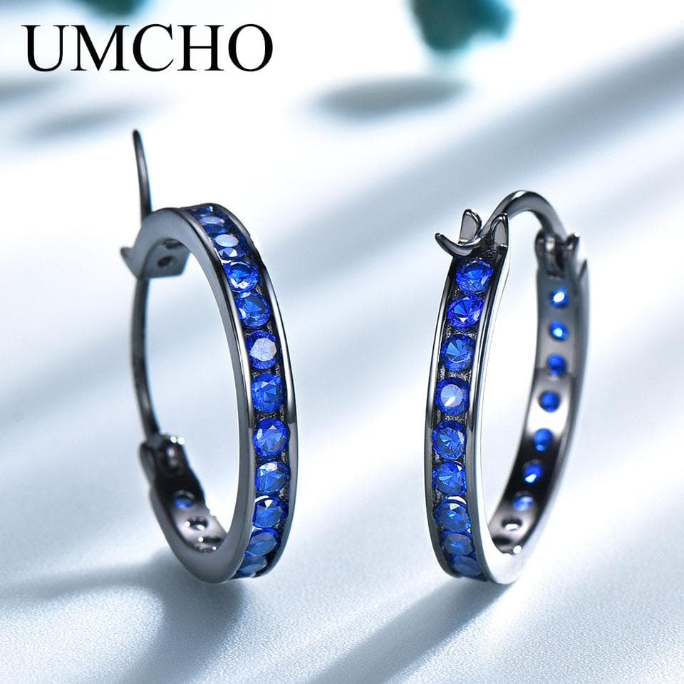 Blue Zirconia Stone Hoop Earrings Electric Black Zircon Wholesale Women Western 925 Silver Earring azul