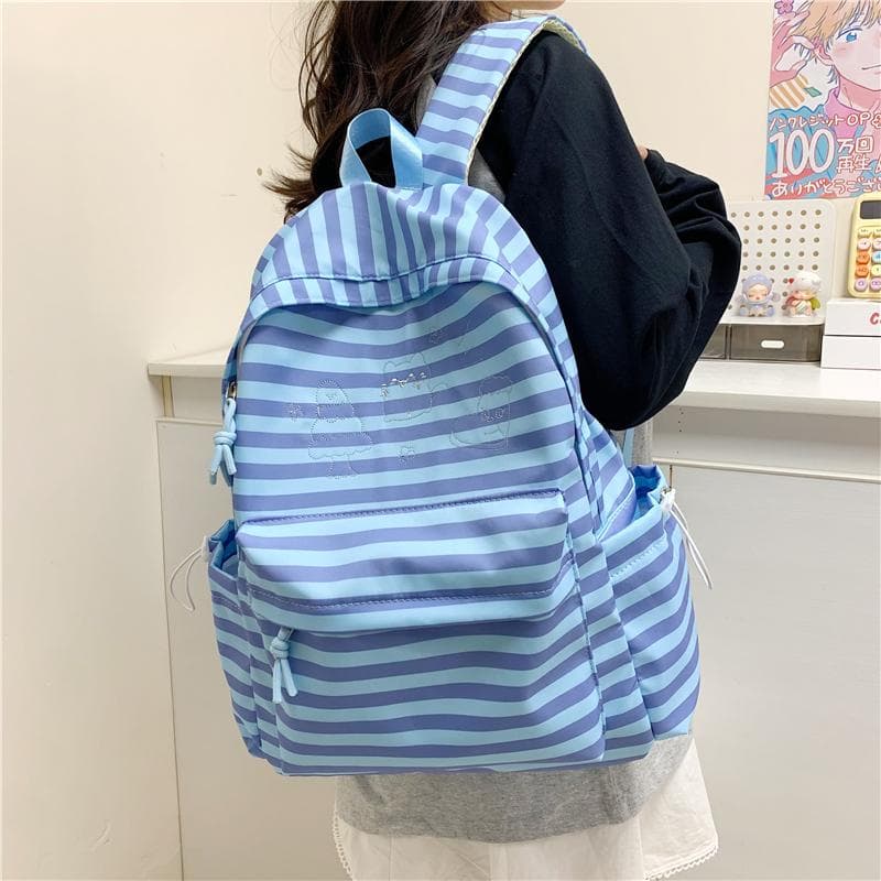 Striped Print Student Schoolbag Women's Large Capacity Commuter Backpack cor-de-rosa