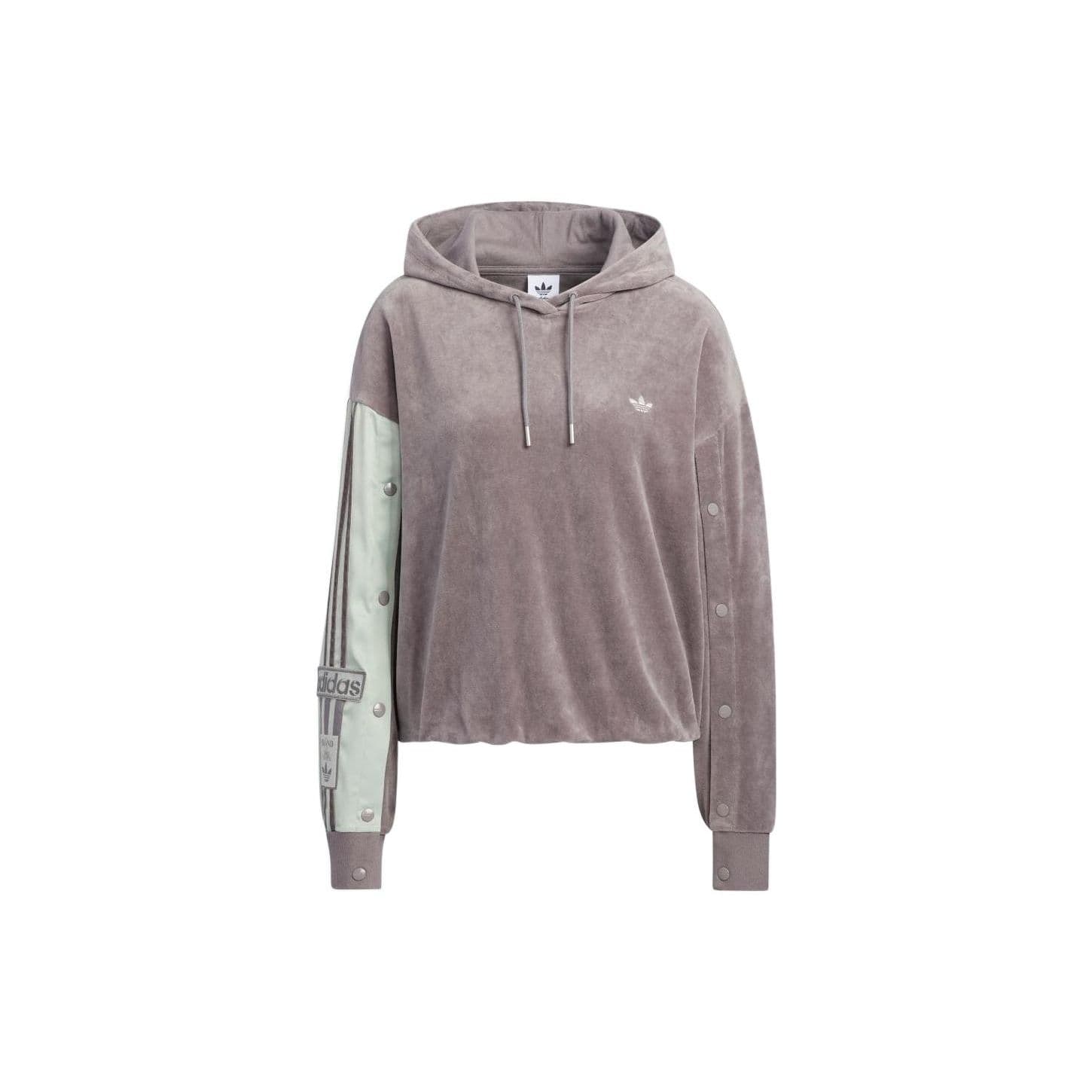 Adidas Originals Trefoil Logo Stripe Print Hoodie Women Tops Grey Pink IC8139 cm