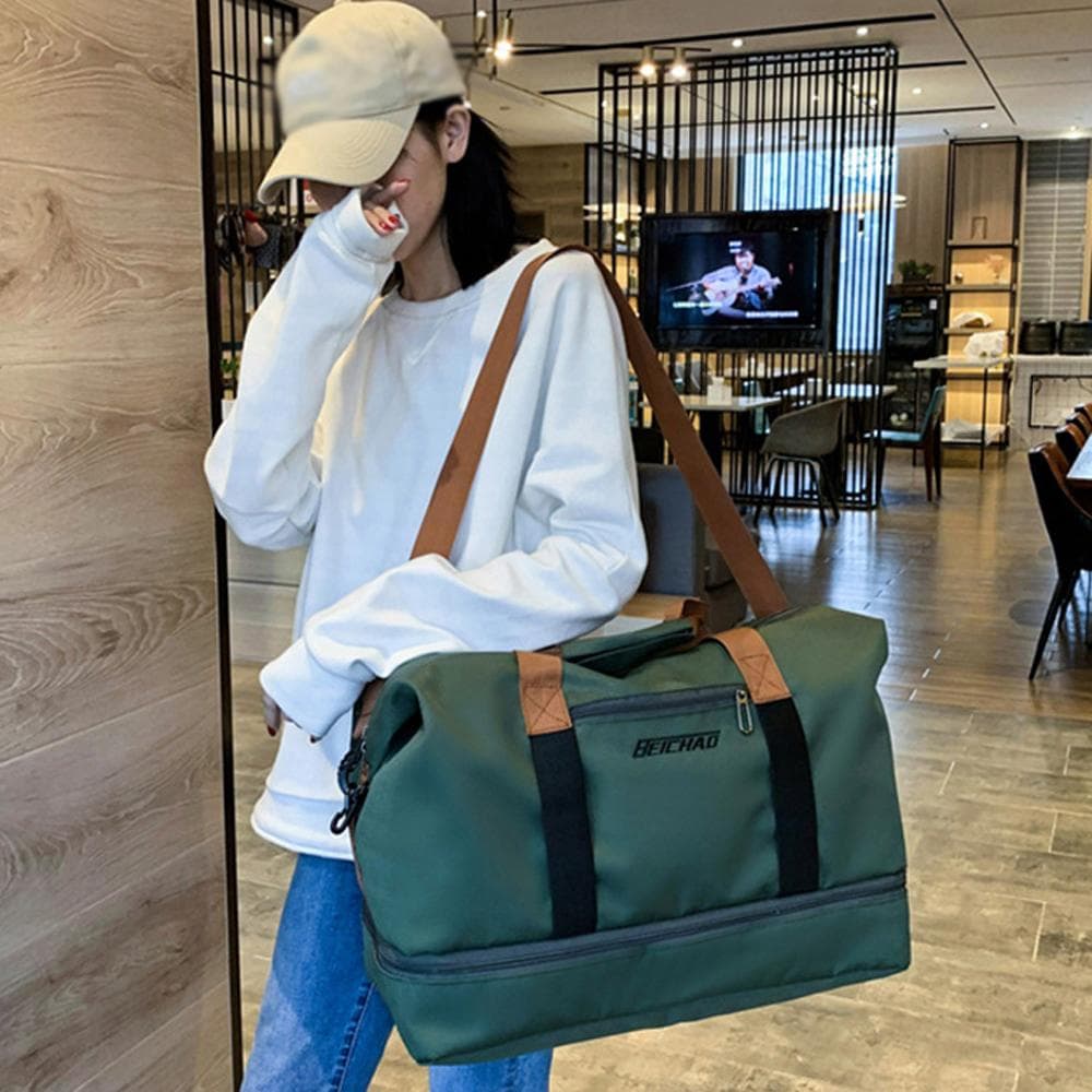 Bolsa esportiva de grande capacidade, bolsa de ginástica para treinamento, secagem e bolsas de fitness separadas e molhadas, práticas caqui