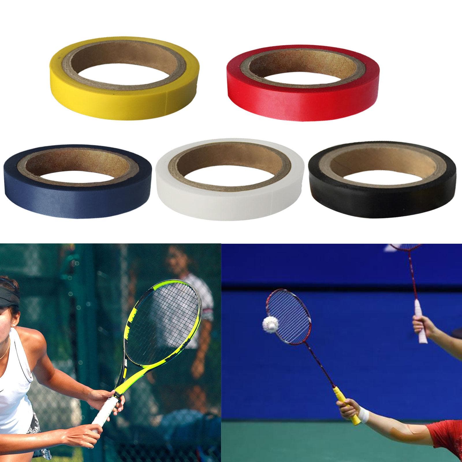 Fita de acabamento para raquete, 5 rolos, composto para overgrip, fitas de vedação, fita para aderência de raquete de tênis, squash, acessórios