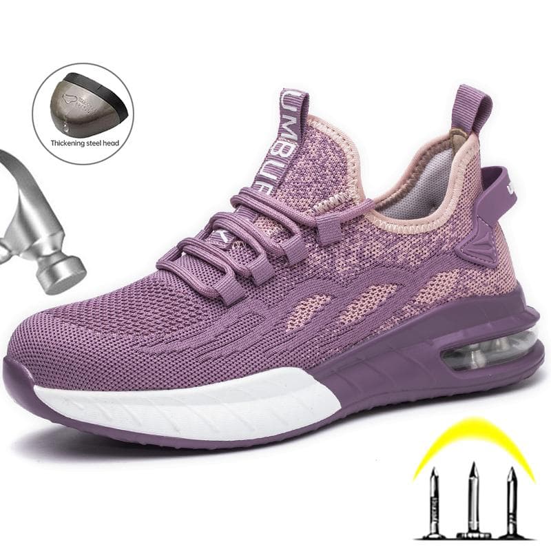 Sapatos de segurança com biqueira de aço para mulheres Tênis de trabalho Respirável Almofada de ar Sapatos de trabalho para mulheres Botas de