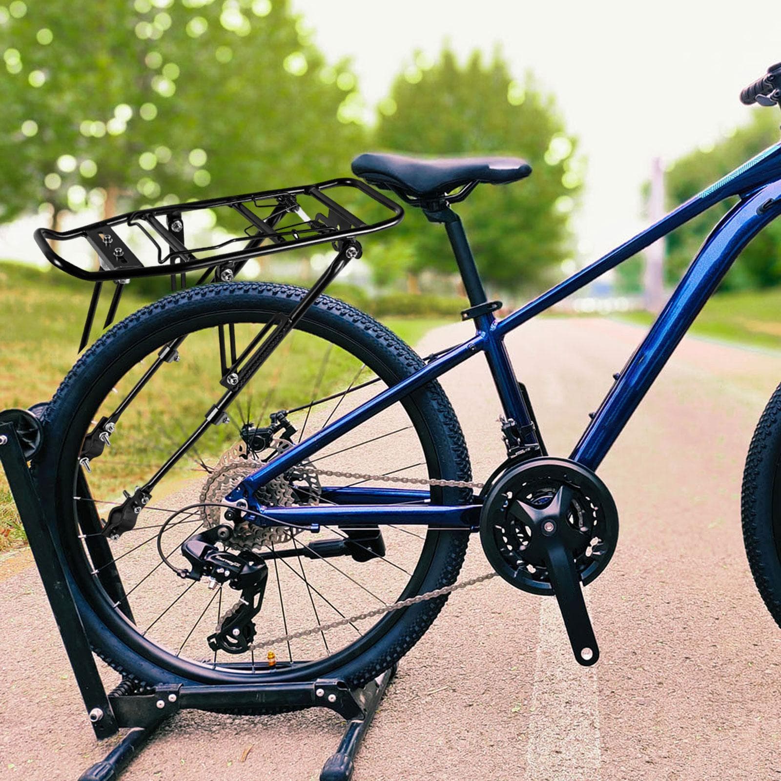 Bagageiro Traseiro de Bicicleta Ajustável Liga de Alumínio Resistente para Transporte de Alforjes para Bicicletas de Montanha e Dobráveis preto