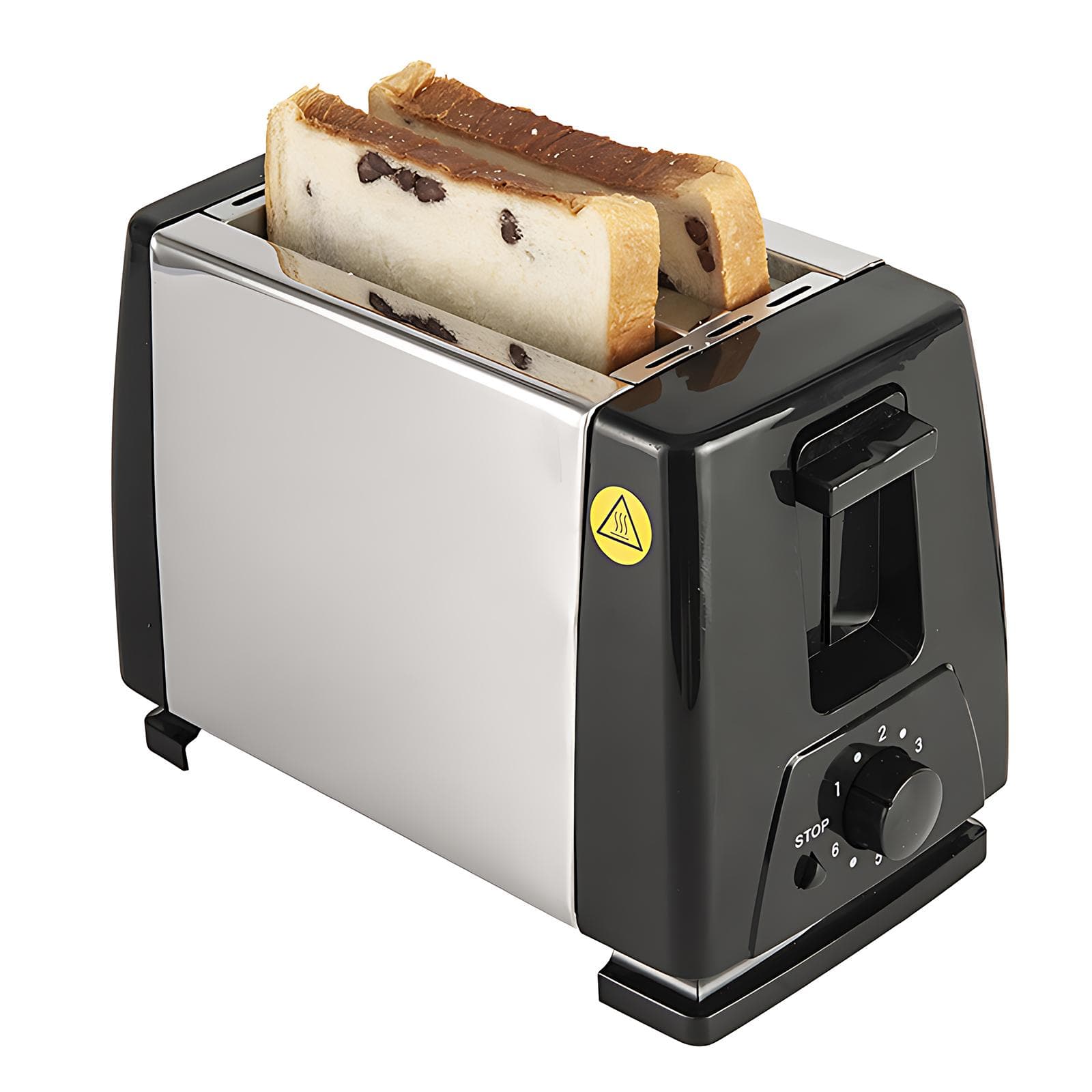 Torradeira com 2 fatias largas e 6 temperaturas predefinidas e tempo Torradeira pequena de pão de aço inoxidável branco