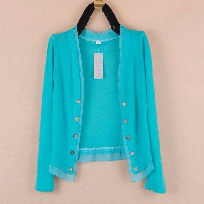 Cardigã de Tricô Leve de Verão Feminino com Acabamento em Renda, Proteção Solar, Tamanho Grande, Peça de Roupa Externa de Manga Longa cm