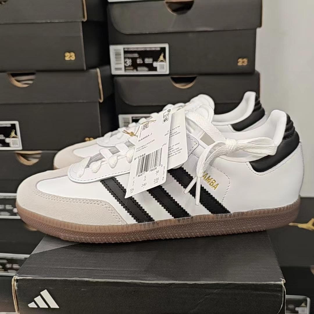 adidas Samba J Branco Preto Borracha Tênis Infantil Nuvem-Branco Preto-Central IF1944 cm