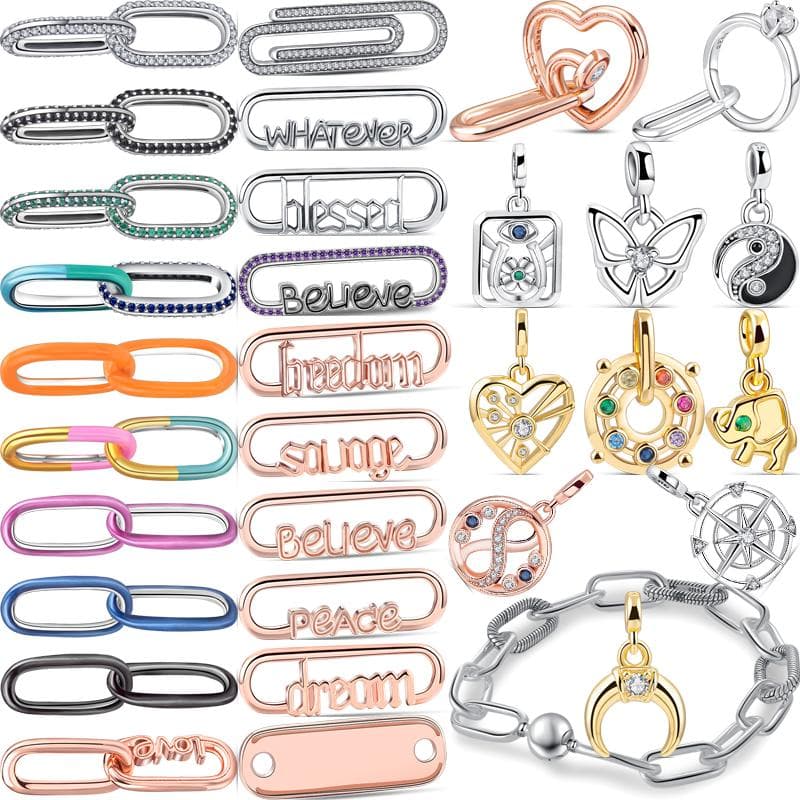 S925 Prata ME Mini Série Charms Dangle Duplo Link Estilo Fit Original Me Pulseira DIY Contas Mulheres Jóias Pingentes