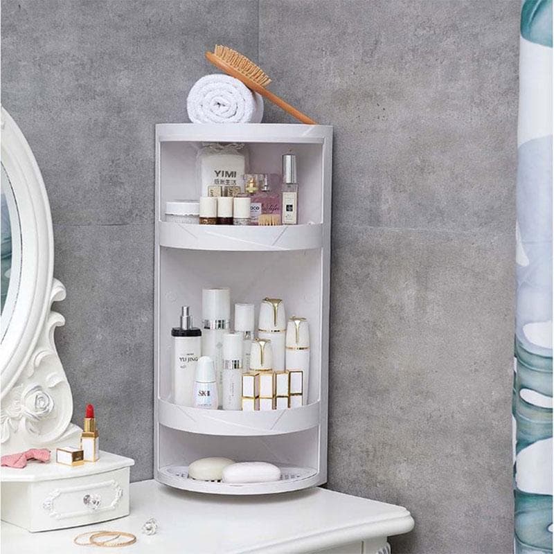 Rack de armazenamento com rotação de 360 ​​graus para cozinha, prateleira de canto para banheiro, armário de rack de armazenamento branco