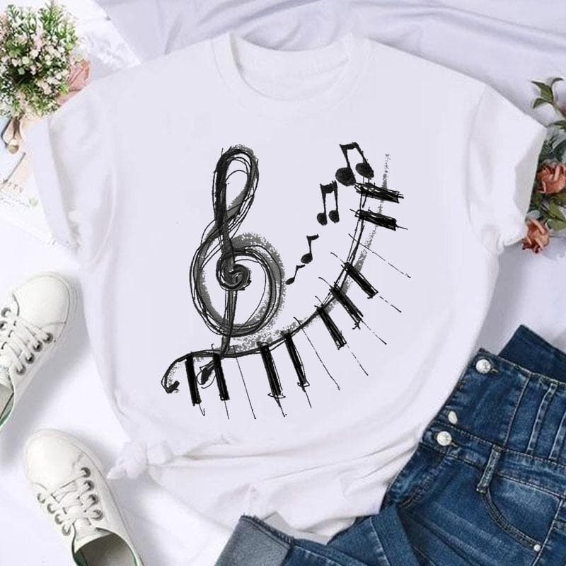 Camiseta gráfica música amor aquarela roupas casuais verão moda feminina topo camiseta manga curta senhora feminina impressão camiseta cm