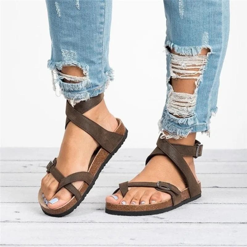 Sandálias femininas de verão, chinelos da moda, sapatos romanos, clássicos, plataforma, salto plataforma, tira no tornozelo, gladiador cm castanho