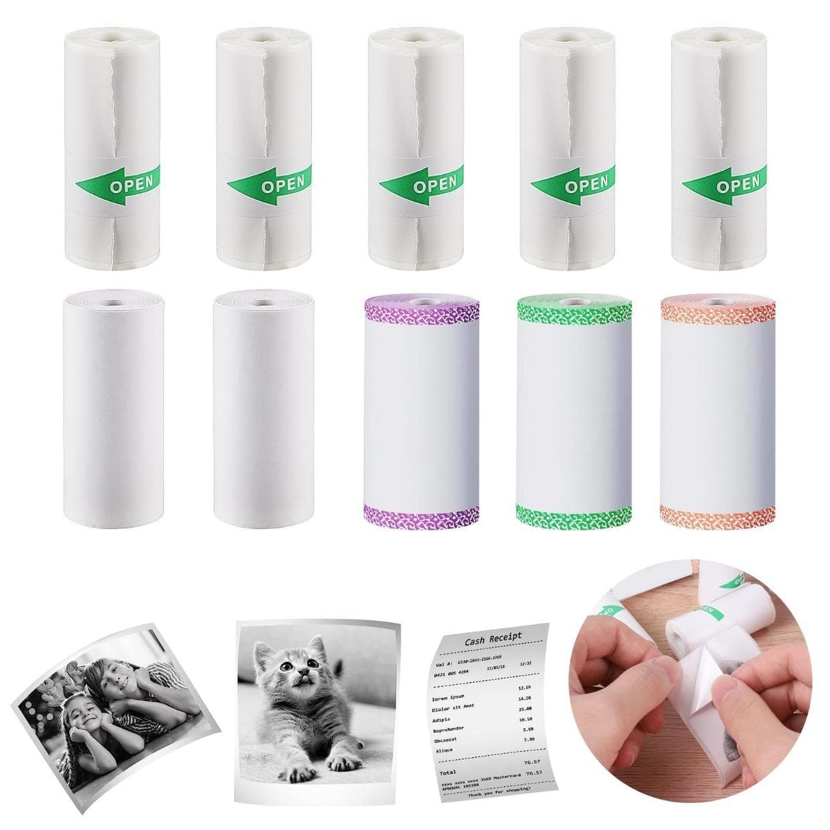 Papel térmico, papel autoadesivo, impressora térmica portátil de bolso, papel para mini impressora térmica, 57 mm x 3,5 m, para textos, notas,